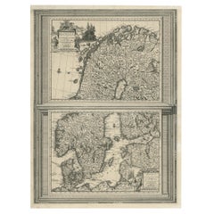 Carte ancienne de la Scandinavie par Van der Aa 'circa 1710'