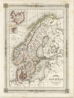 Antique Map of Scandinavia: Norway, Sweden and Denmark