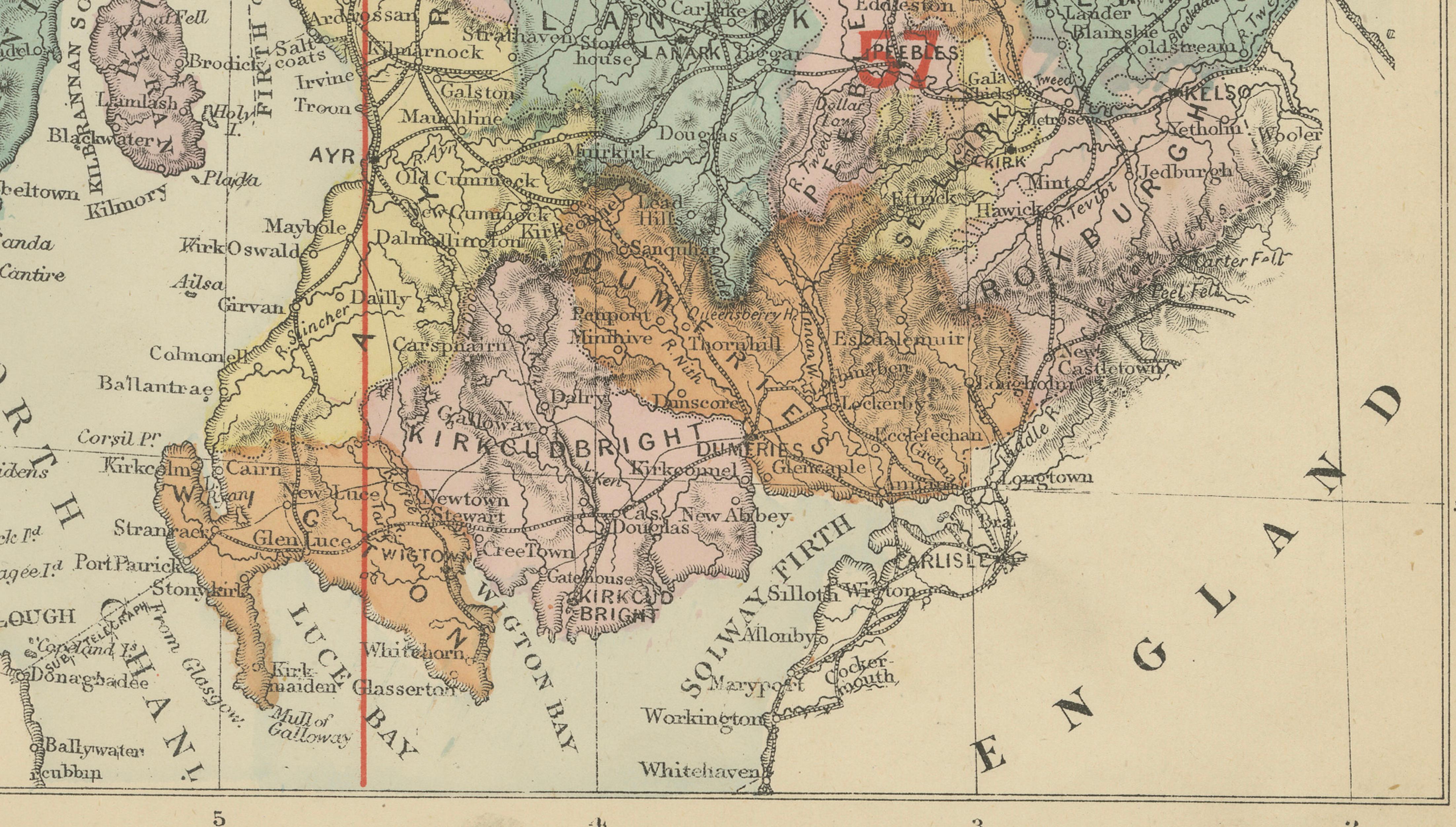 Antique Map of Scotland, 1885 – Highlands, Counties & Coastal Detail