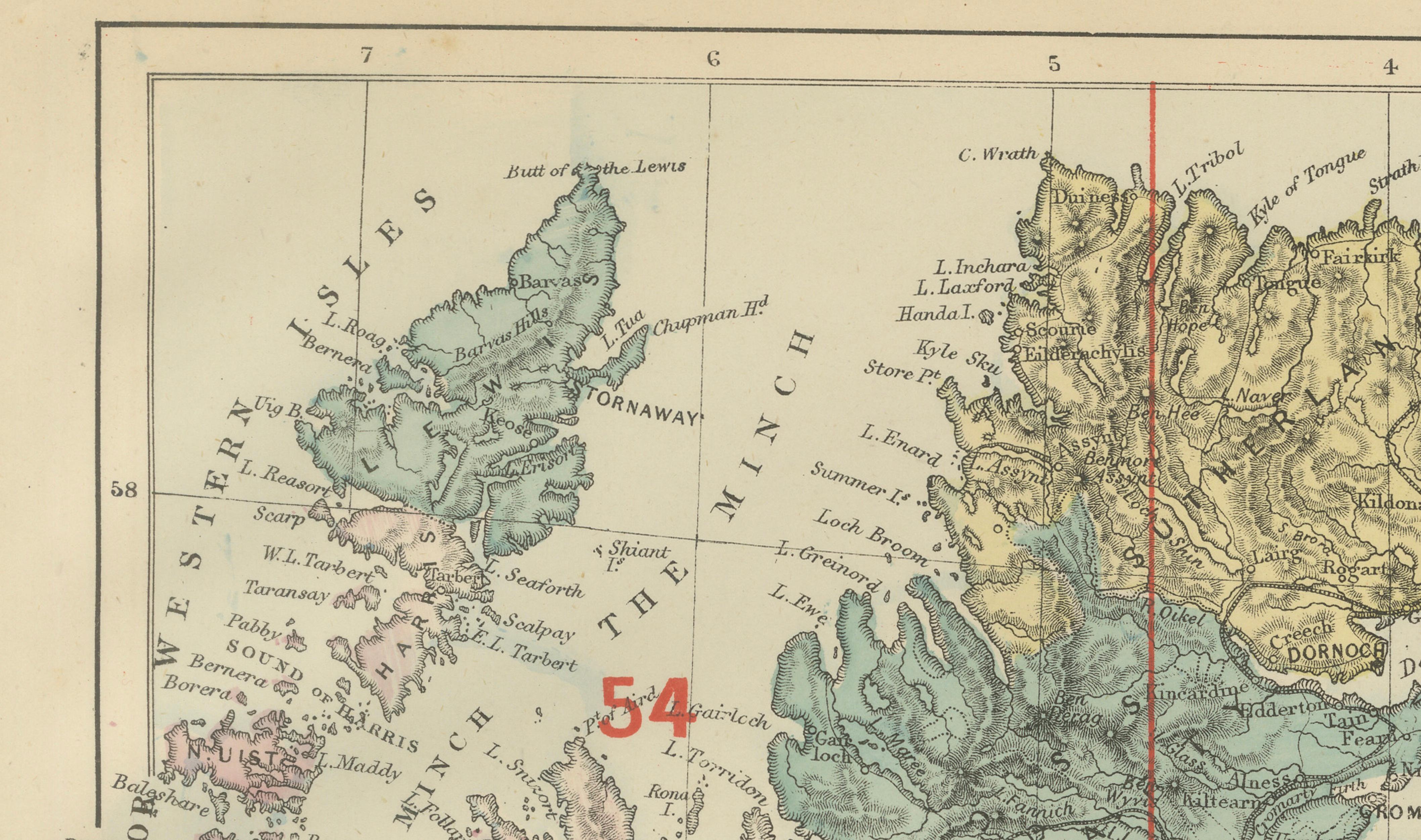 Antique Map of Scotland, 1885 – Highlands, Counties & Coastal Detail