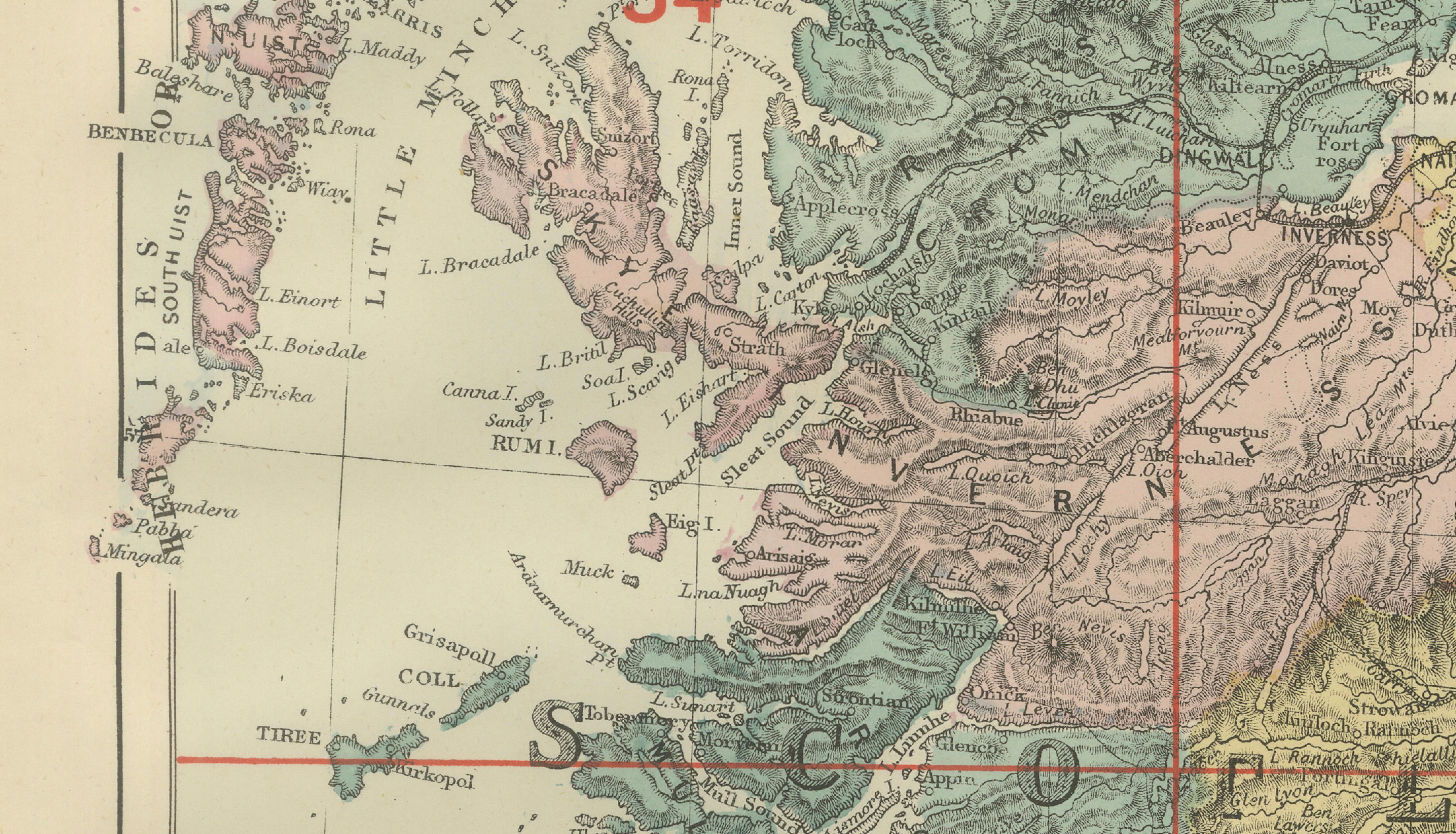 Antique Map of Scotland, 1885 – Highlands, Counties & Coastal Detail