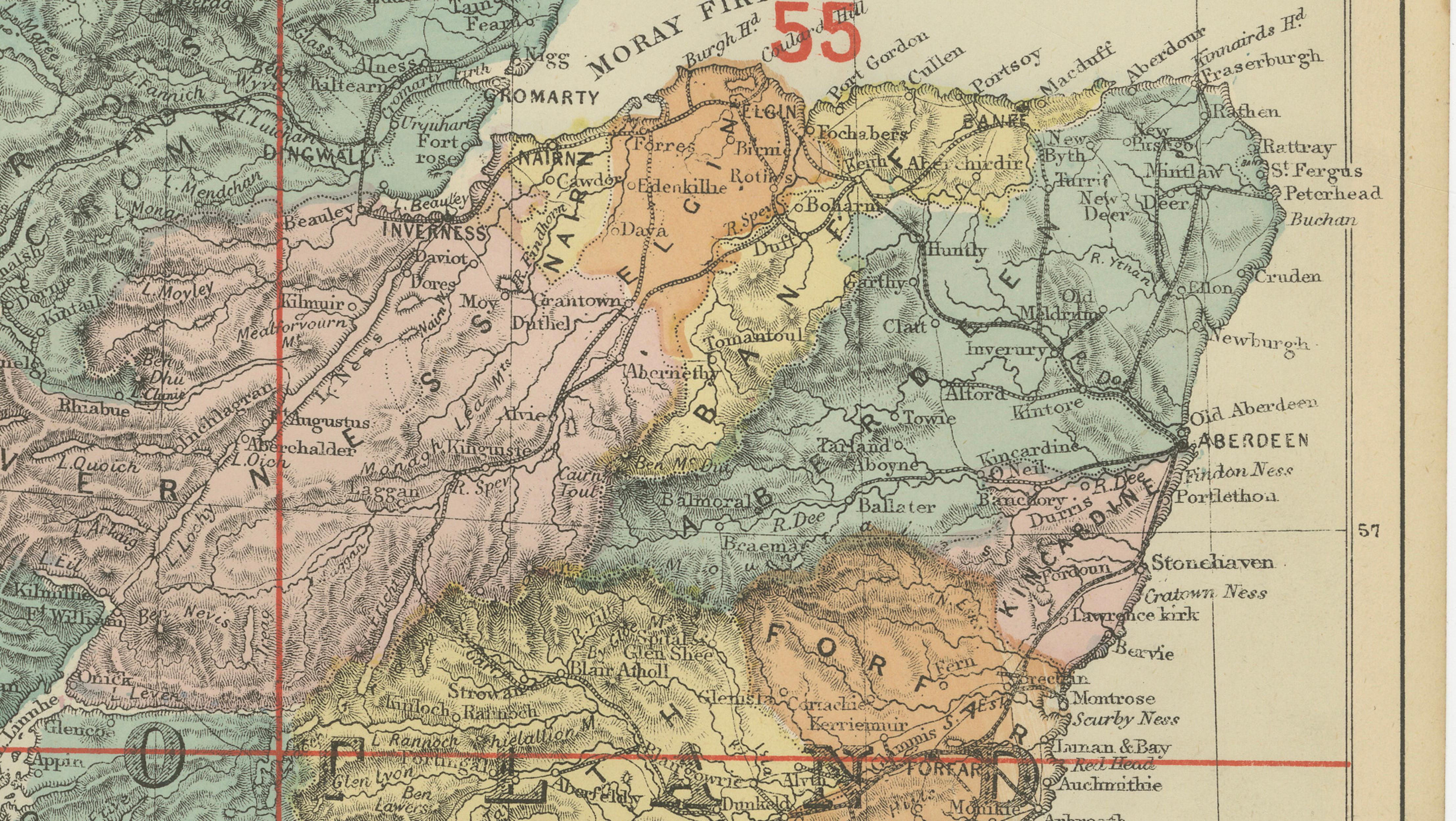 Antique Map of Scotland, 1885 – Highlands, Counties & Coastal Detail