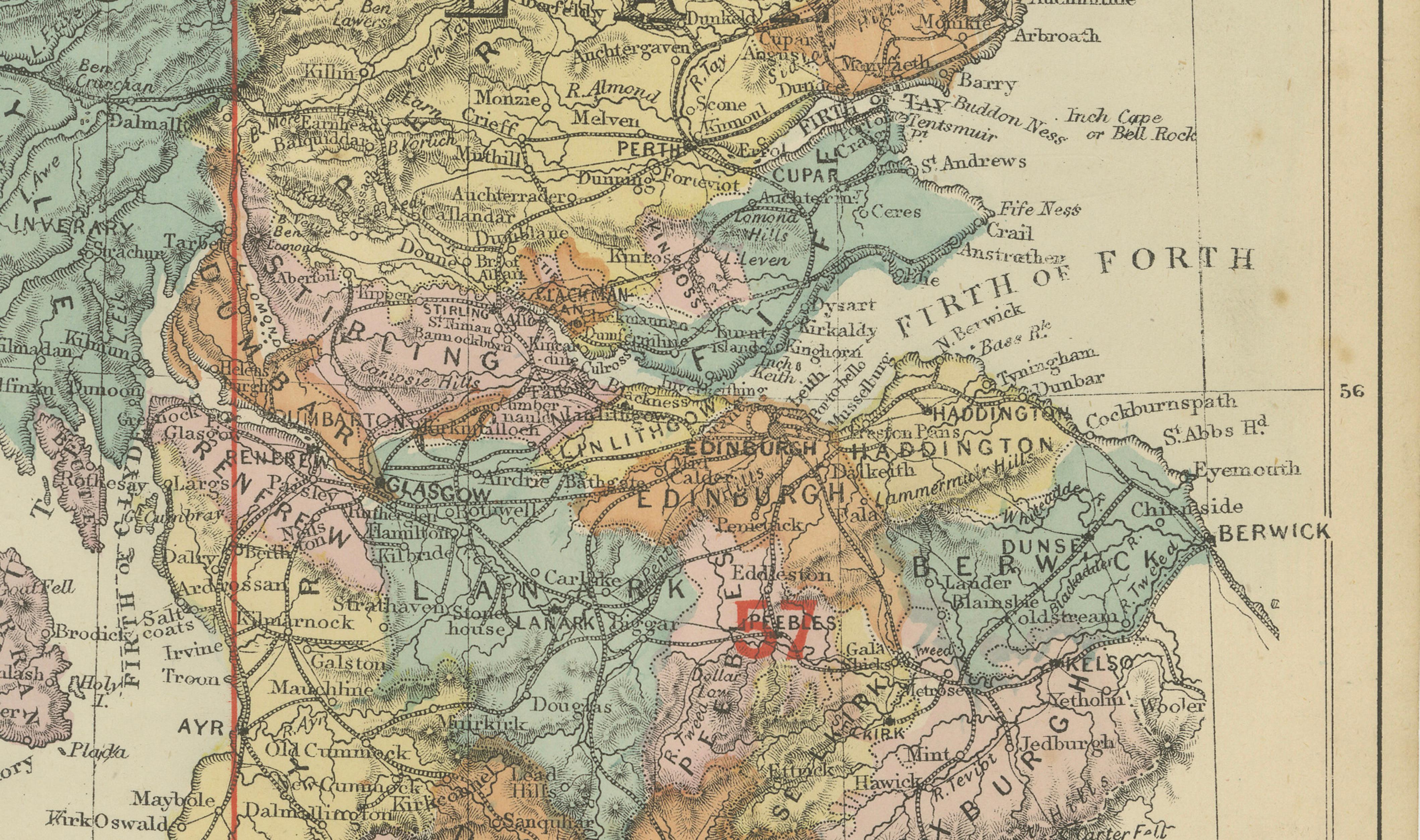 Antique Map of Scotland, 1885 – Highlands, Counties & Coastal Detail