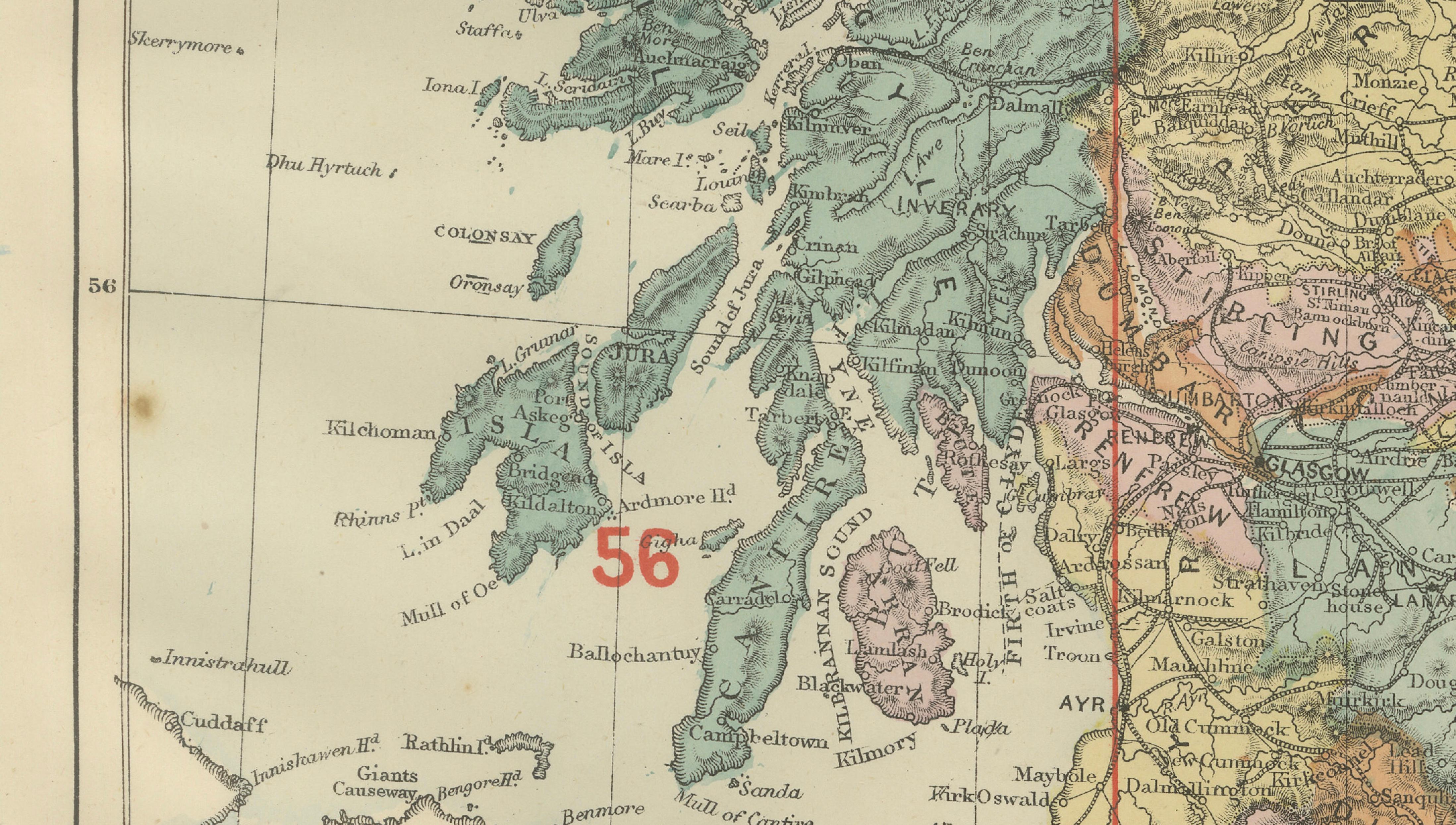Antique Map of Scotland, 1885 – Highlands, Counties & Coastal Detail