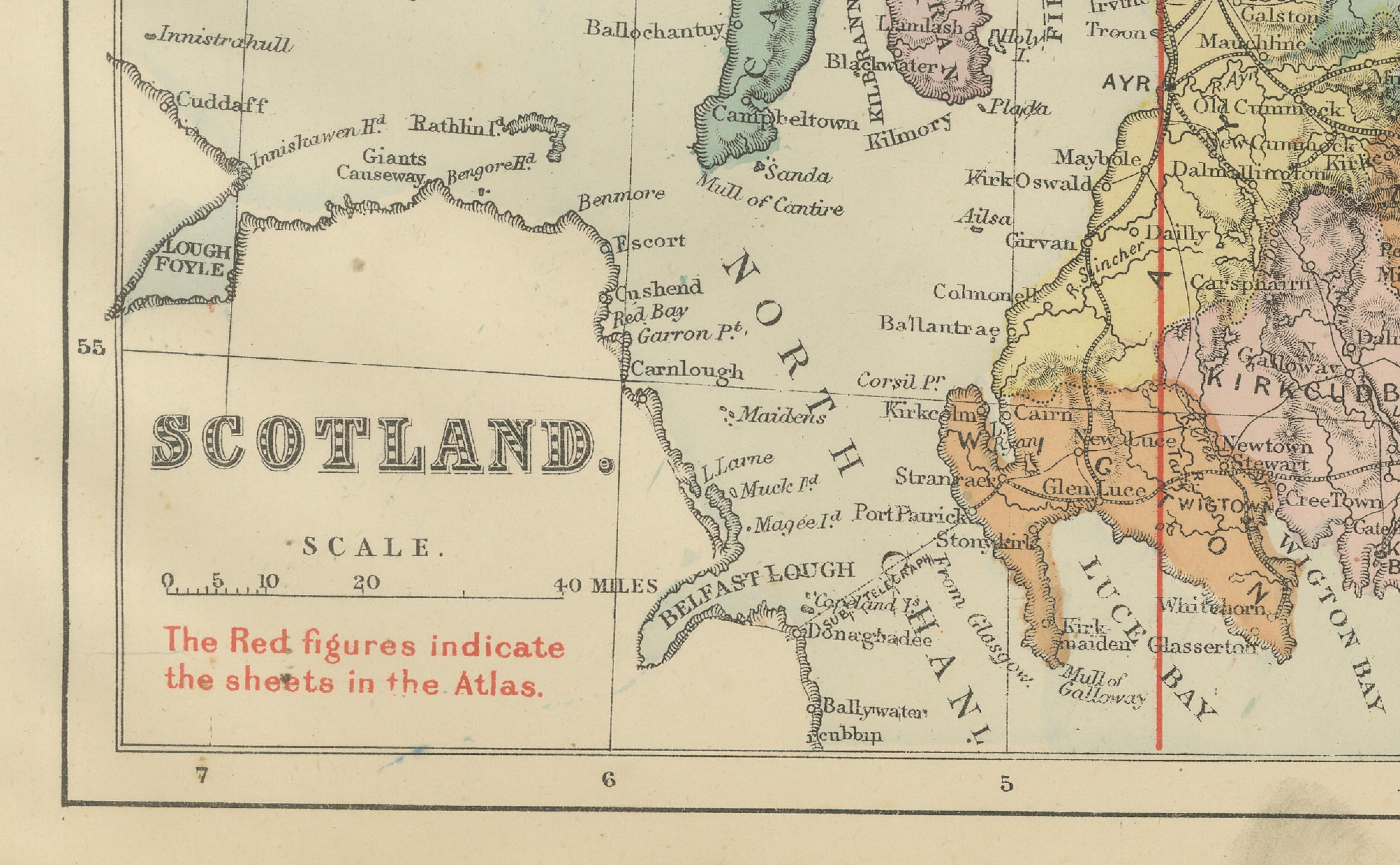 Antique Map of Scotland, 1885 – Highlands, Counties & Coastal Detail