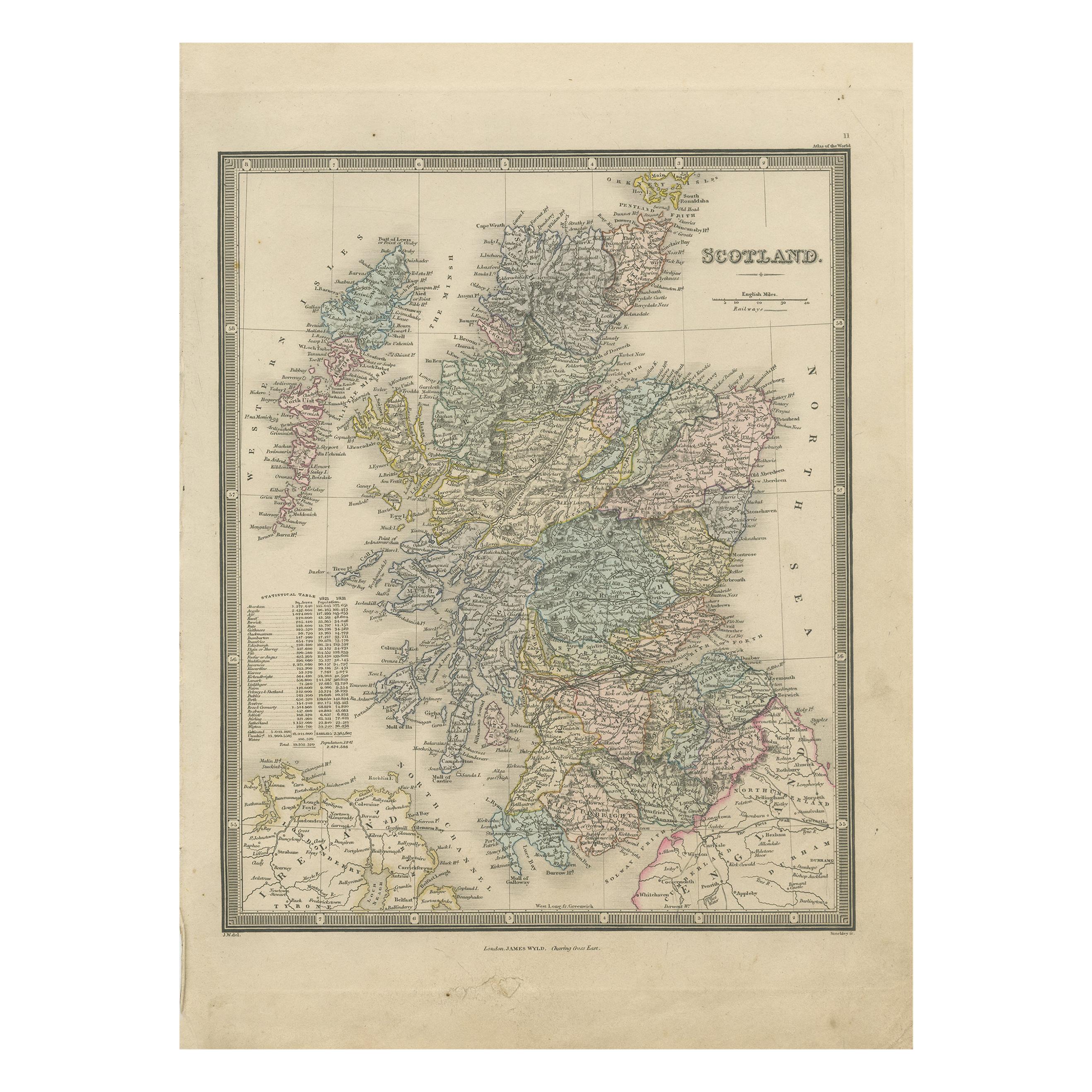 Antique Map of Scotland by Wyld, '1845'