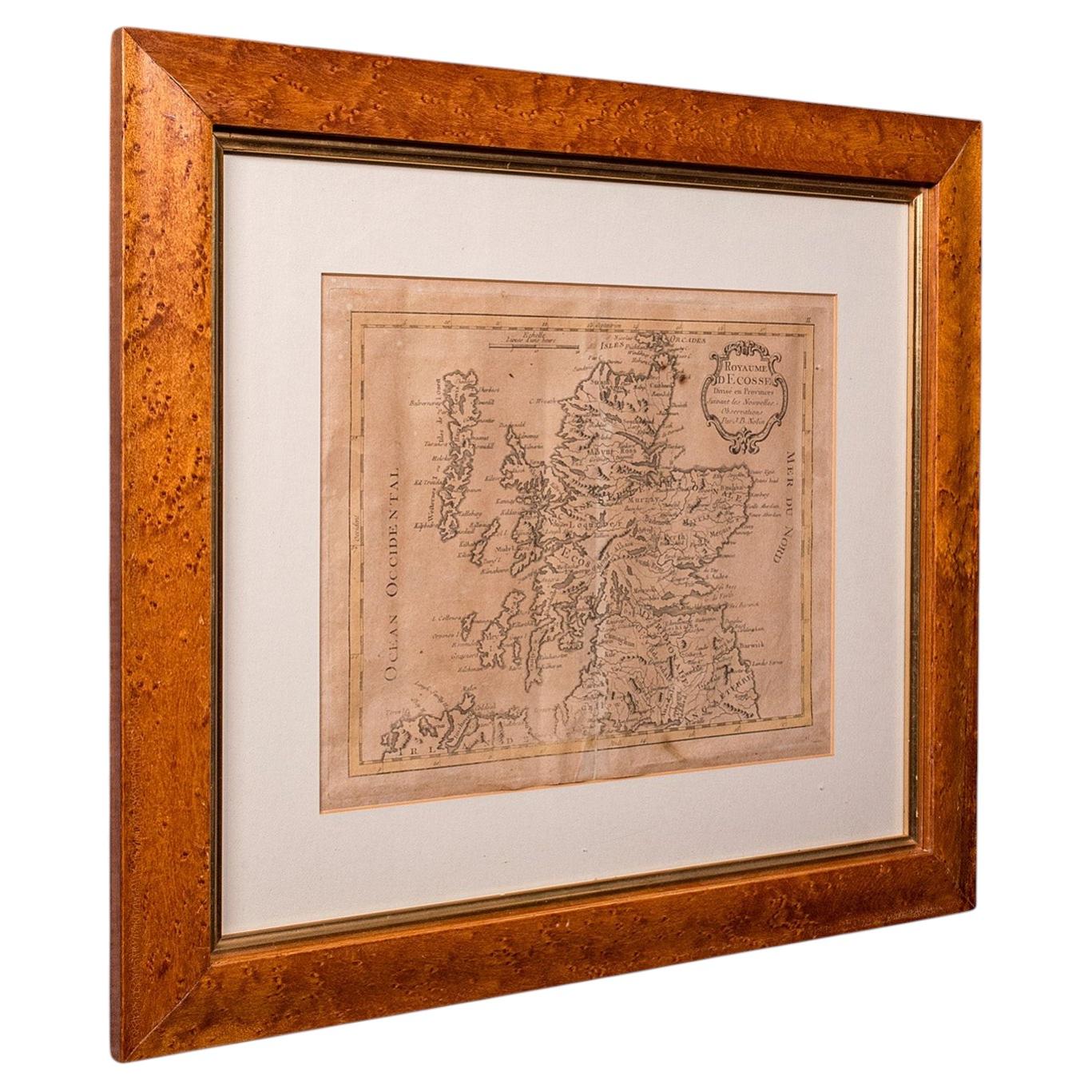 Carte ancienne de l'Ecosse, française, cartographie encadrée, Ecosse, géorgienne, C.1780