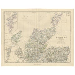 Antique Map of Scotland 'North' by A.K. Johnston, 1865