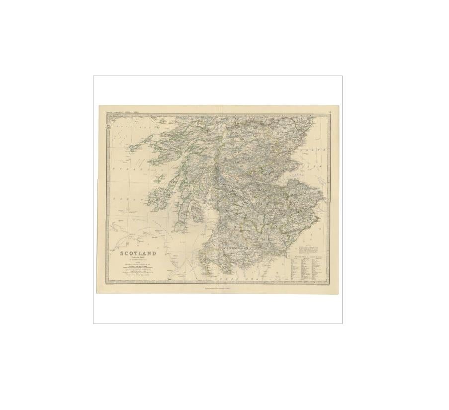 Antike Karte von Schottland „Süd“ von A.K. Johnston, 1865 (19. Jahrhundert)