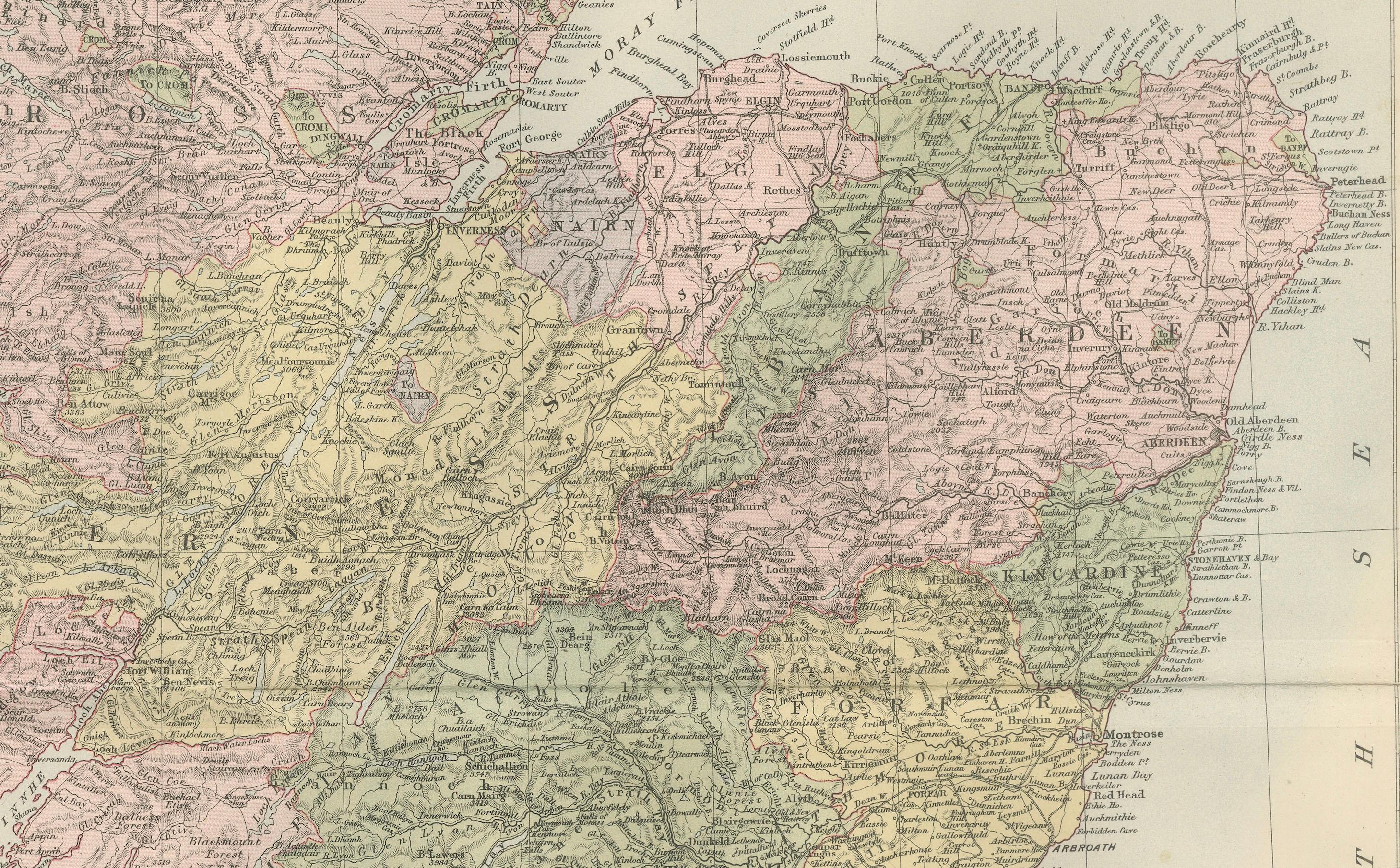 Antike Karte von Schottland mit Grafschaften und Inseln - Black's Atlas, 1884 (Papier) im Angebot