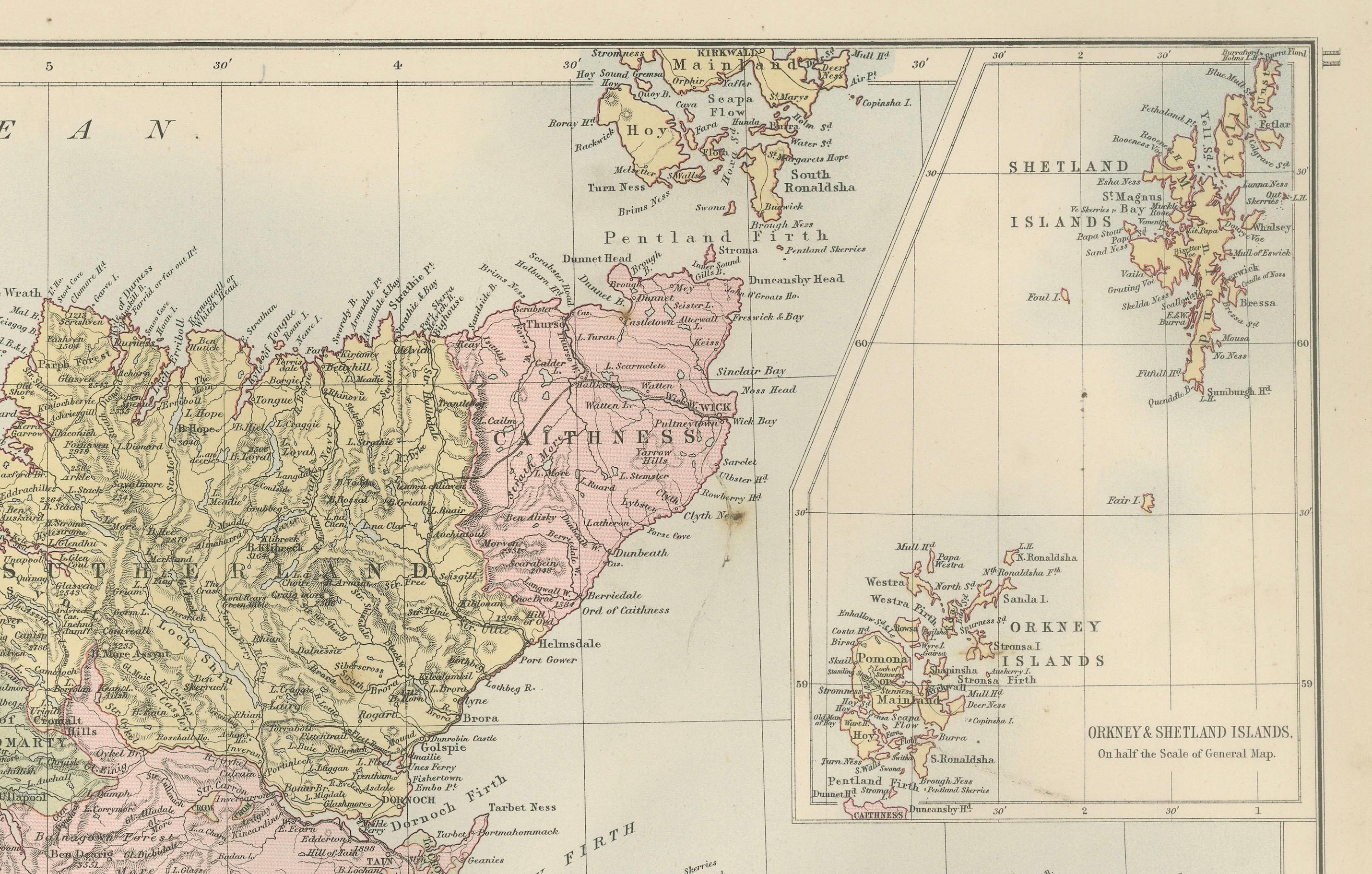 Antike Karte von Schottland mit Grafschaften und Inseln - Black's Atlas, 1884 im Angebot 1