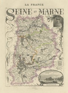 Antique Map of Seine-et-Marne, Fontainebleau and Amyot, circa 1860