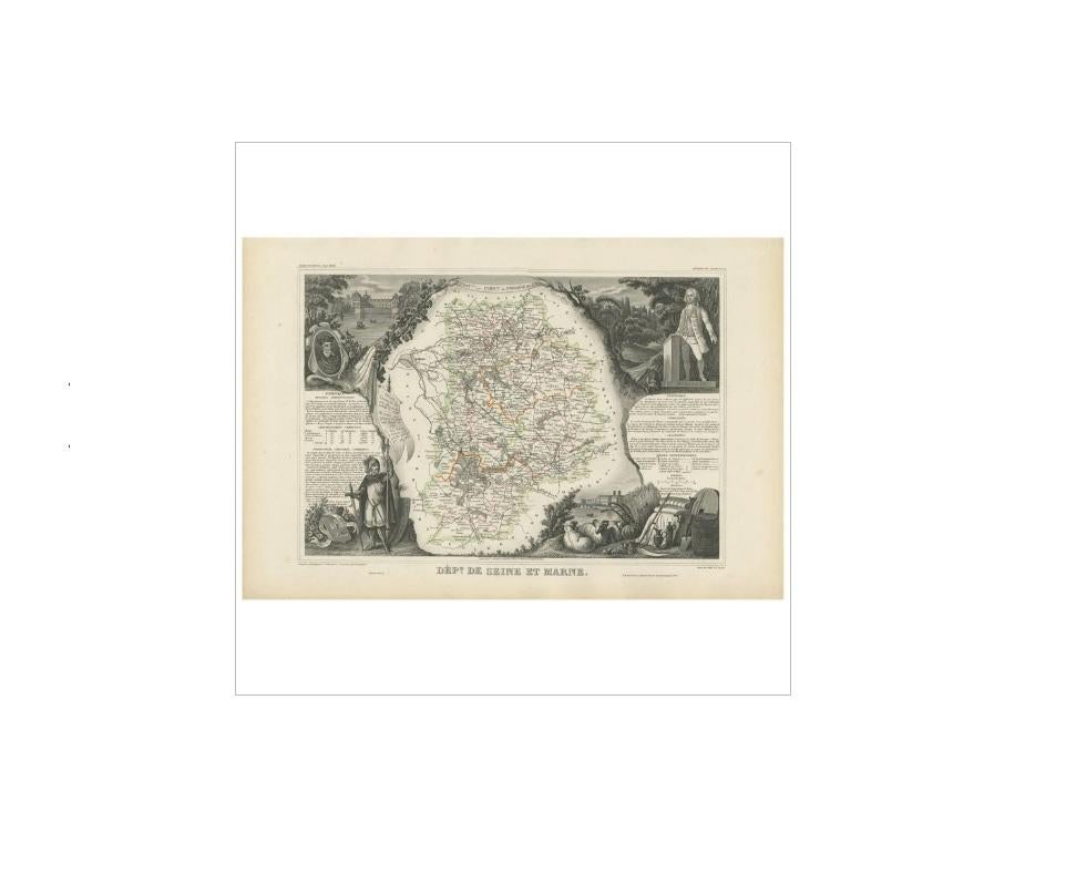 Carta geografica antica di Seine et Marne 'France' di V. Levasseur, 1854 In condizioni buone in vendita a Langweer, NL