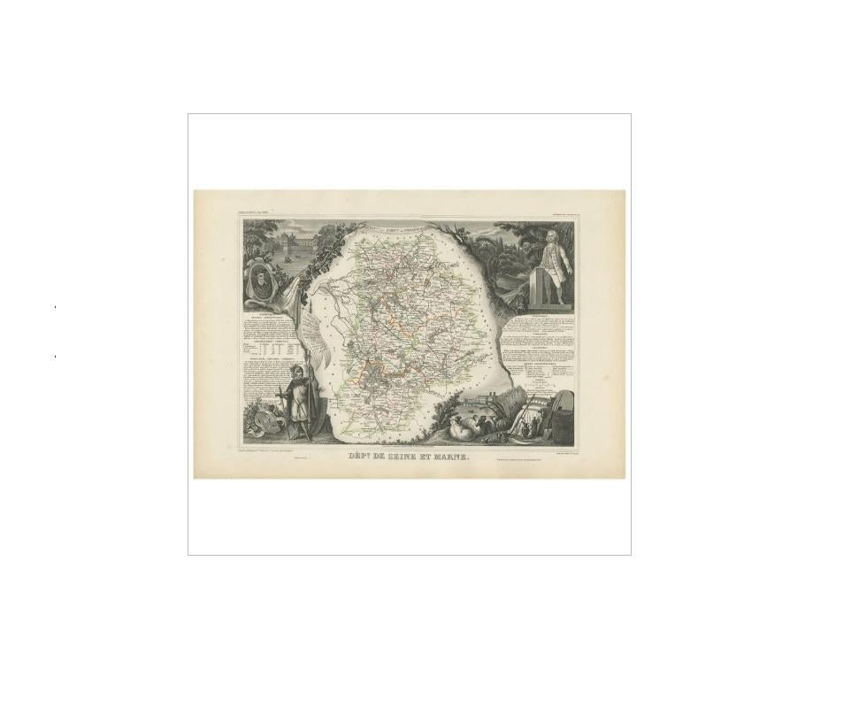 19th Century Antique Map of Seine et Marne 'France' by V. Levasseur, 1854 For Sale