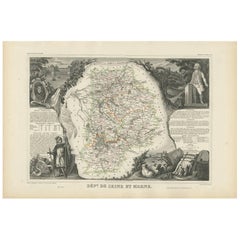 Carta geografica antica di Seine et Marne 'France' di V. Levasseur, 1854