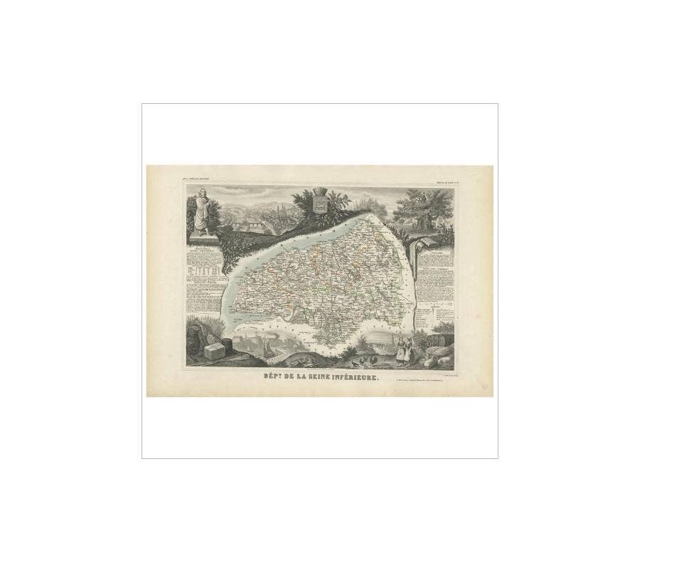 Antique Map of Seine Inférieure, France by V. Levasseur, 1854