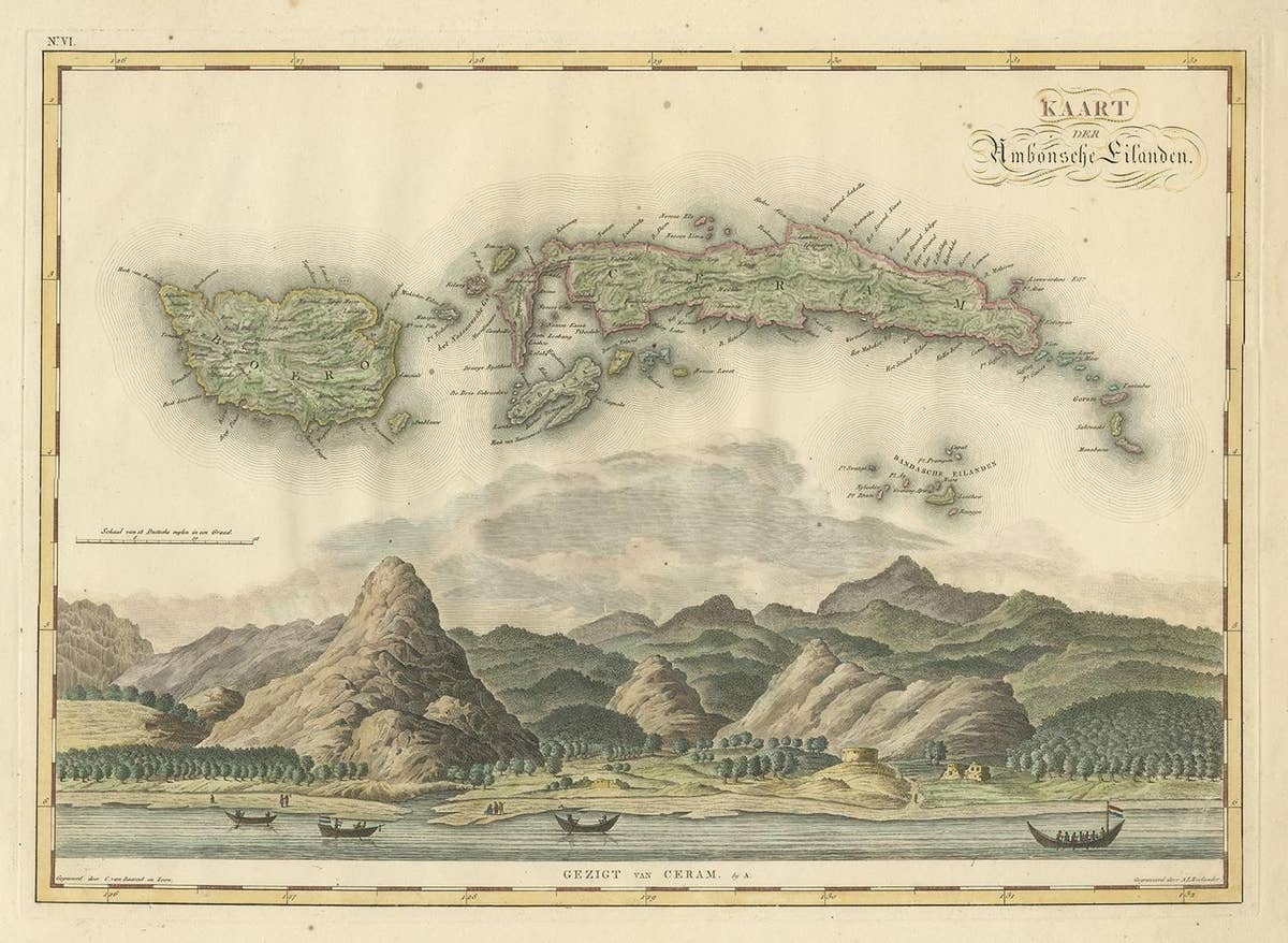 Antique Map of Seram, Boero and the Banda Islands by Van den Bosch '1818'