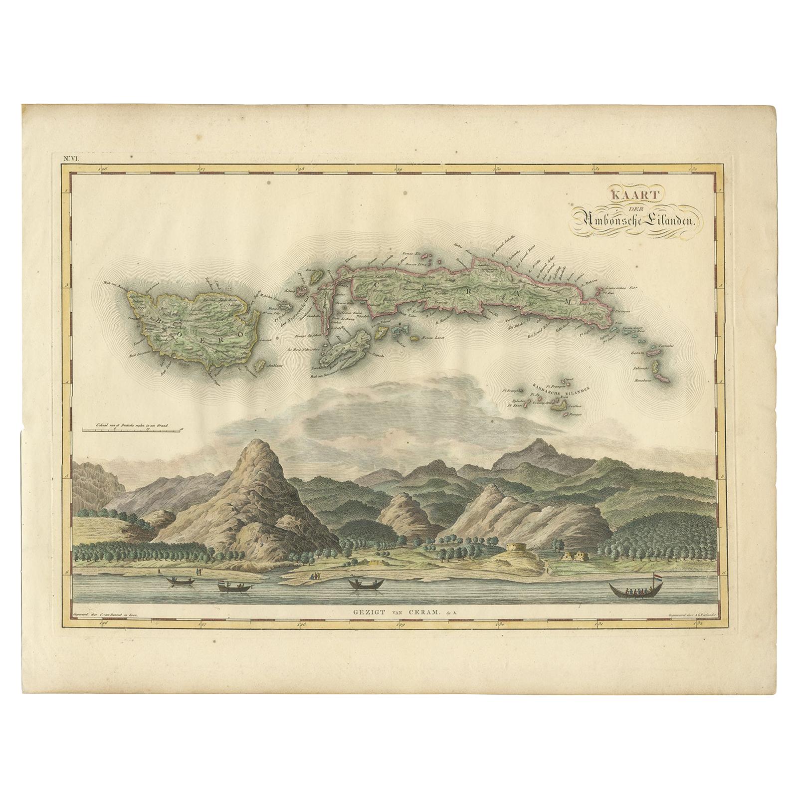 Antique Map of Seram, Boero and the Banda Islands by Van den Bosch '1818' For Sale