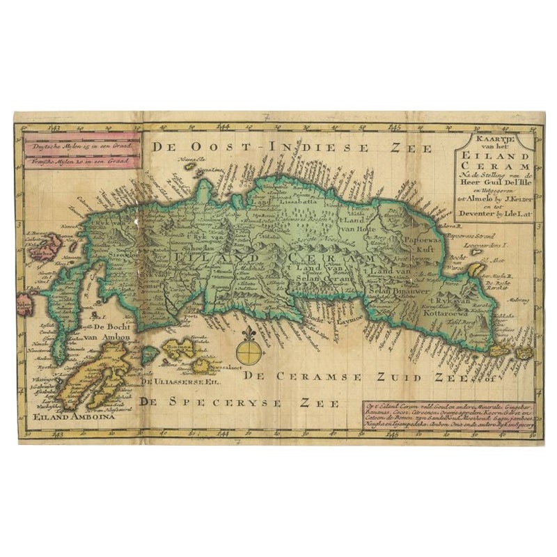 Mapa antiguo de la isla de Seram por Keizer & De Lat, c.1747 en venta