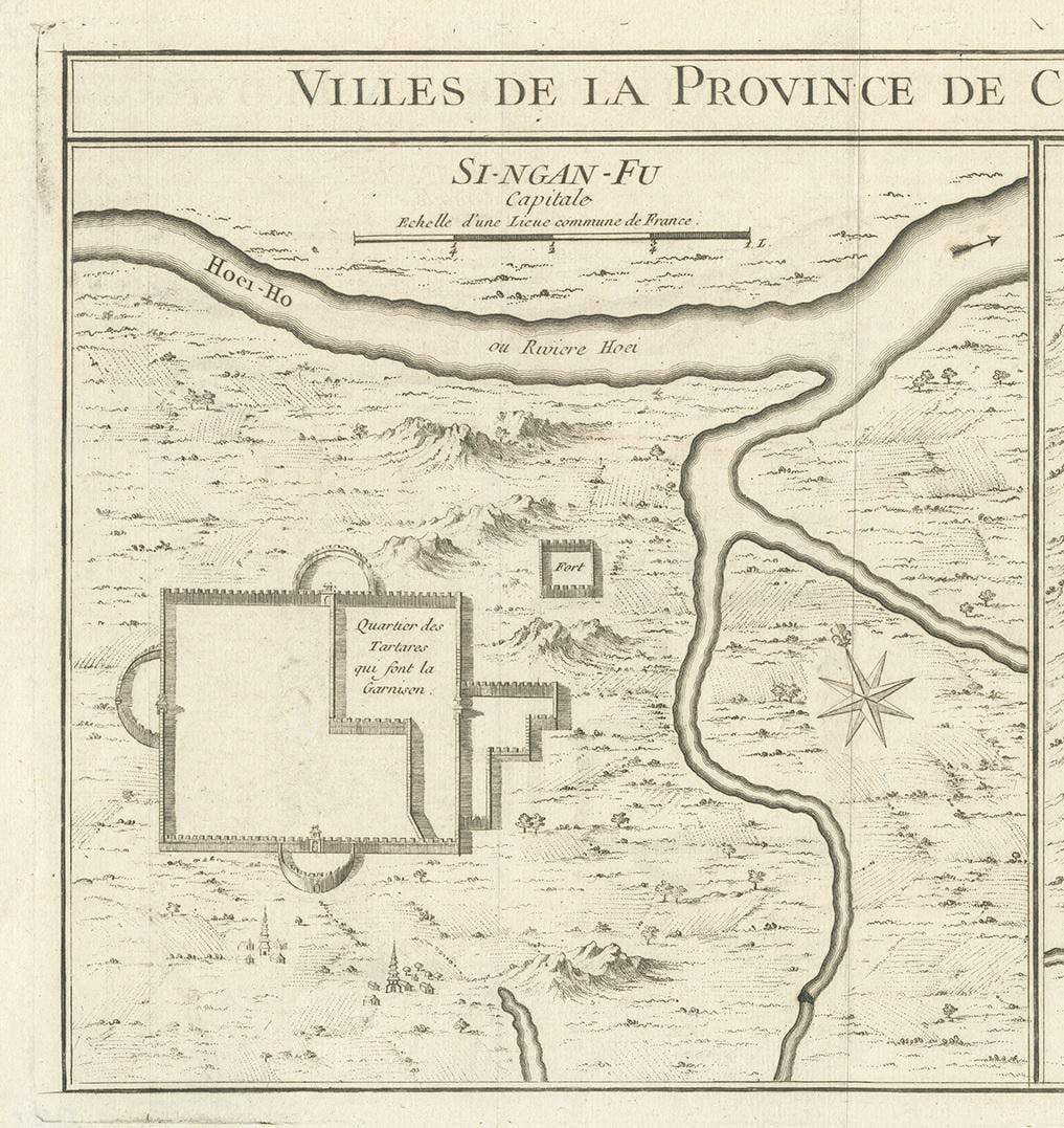 Antique Map of Si-Ngan-fu and Tchang Lan 'China' by Bellin '1748'