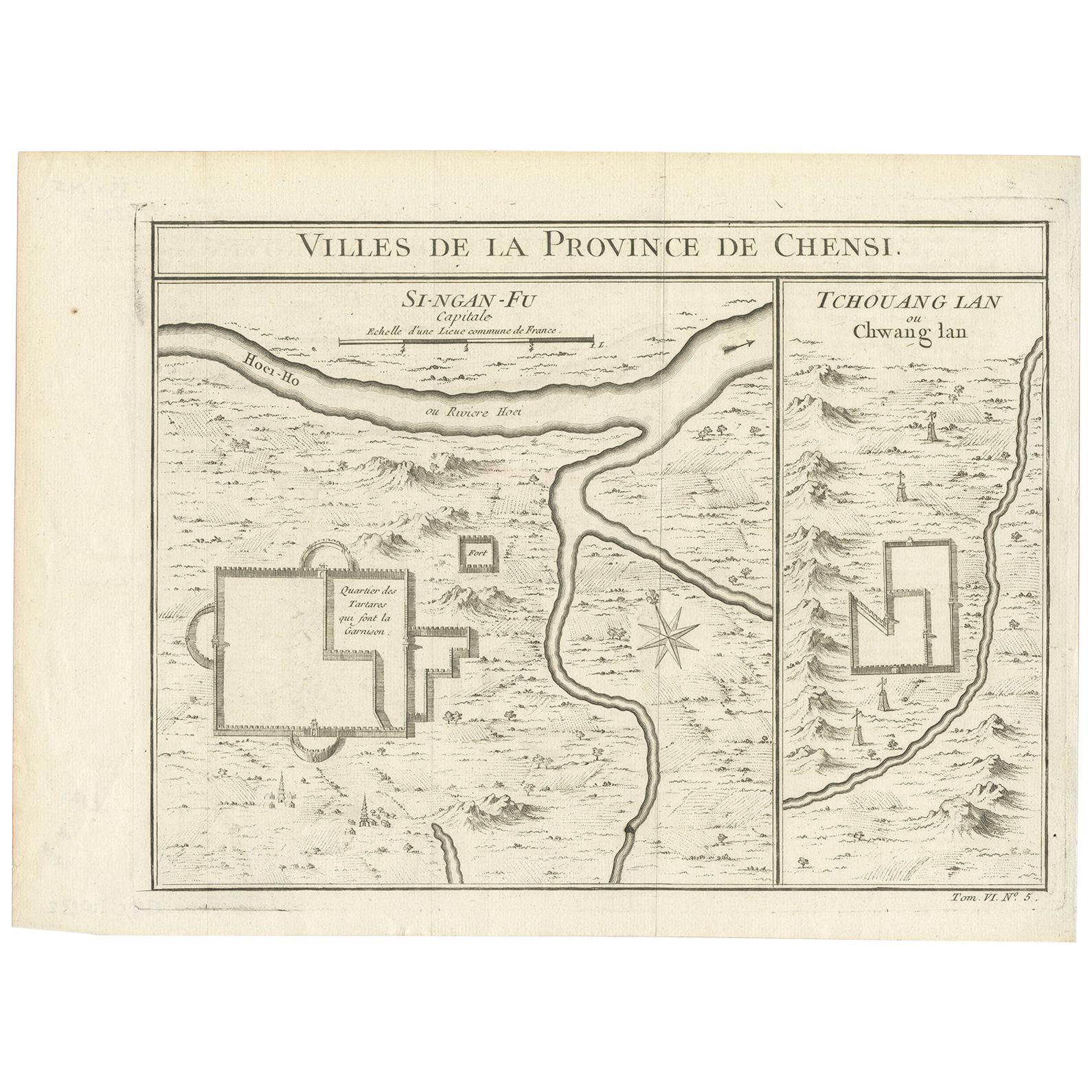 Antike Karte von Si-Ngan-fu und Tchang Lan „China“ von Bellin „1748“