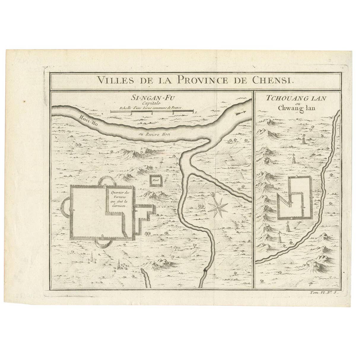 Antique Map of Si-Ngan-fu and Tchang Lan 'China' by Bellin '1748'