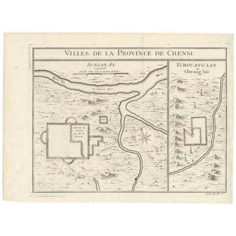Antique Map of Si-Ngan-fu and Tchang Lan 'China' by Bellin '1748'