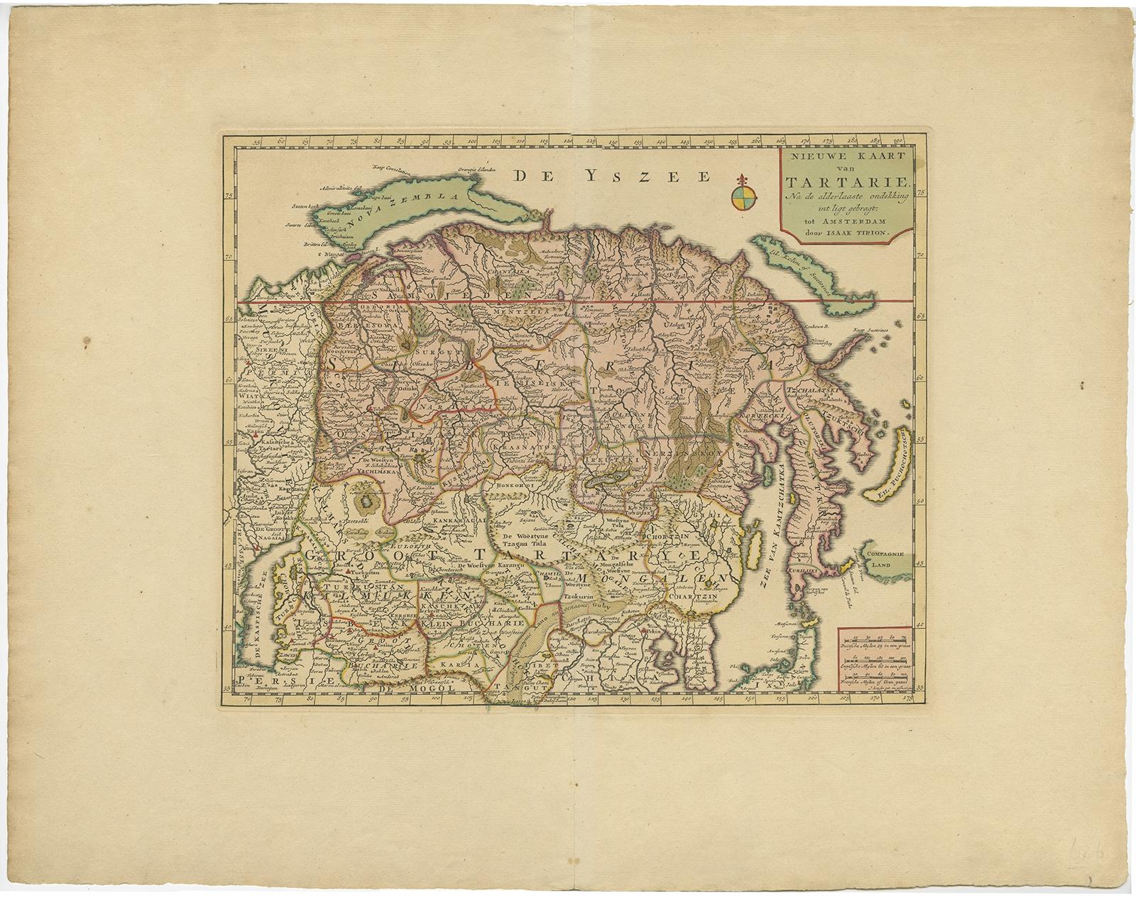 Antique Map of Siberia and Chinese Tartary, Incl Nova Zembla, ca.1732 In Good Condition For Sale In Langweer, NL