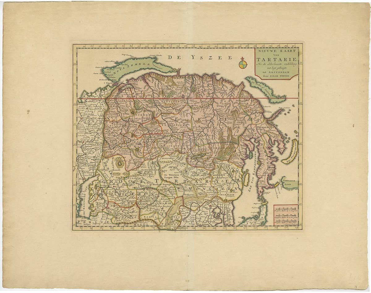 Antique Map of Siberia and Chinese Tartary, Incl Nova Zembla, ca.1732