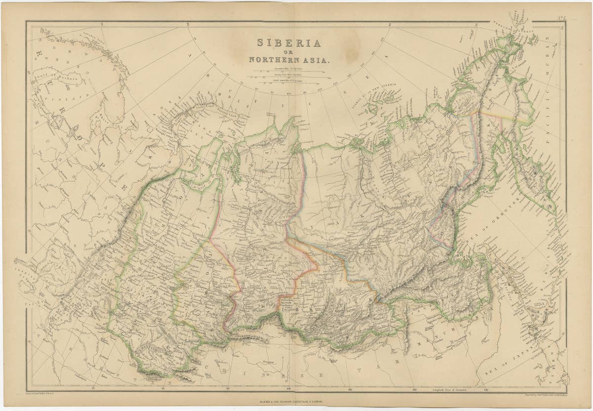Antique Map of Siberia, Russia, 1859