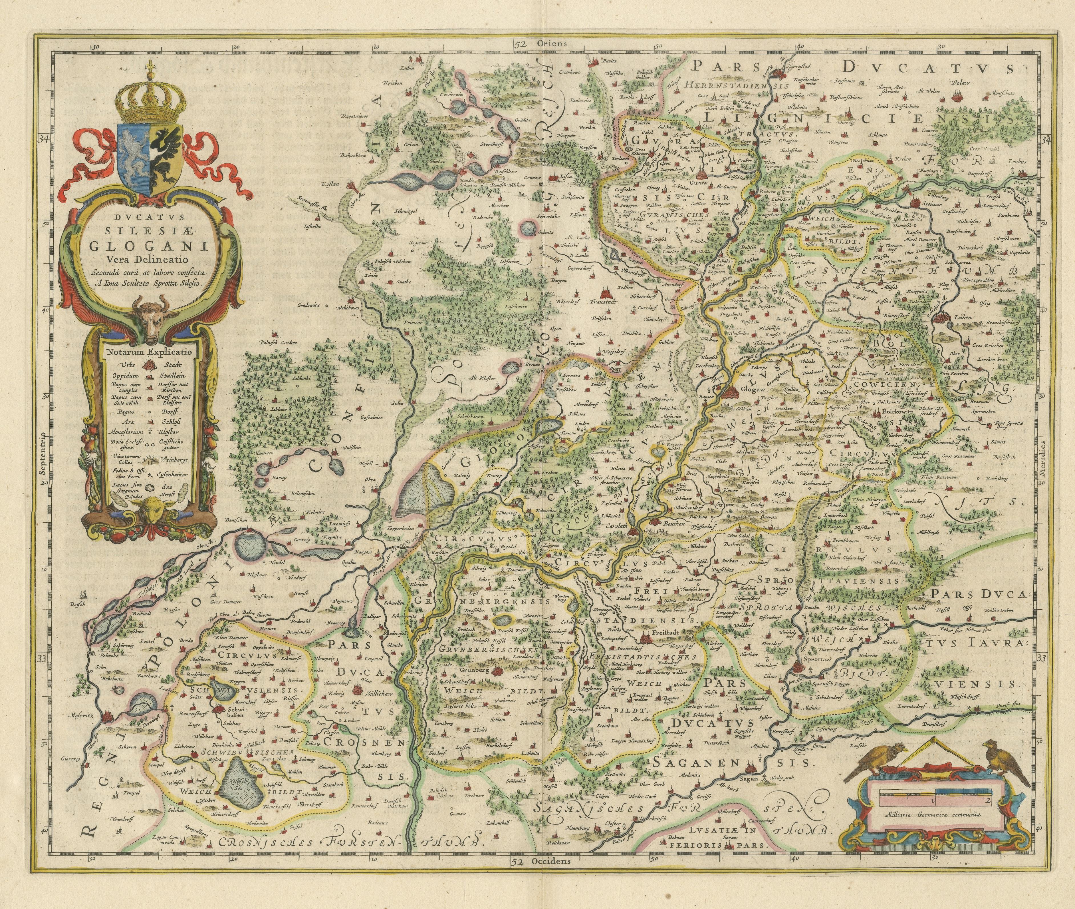 Carte ancienne de Silesia centrée sur Glogau Bon état - En vente à Langweer, NL