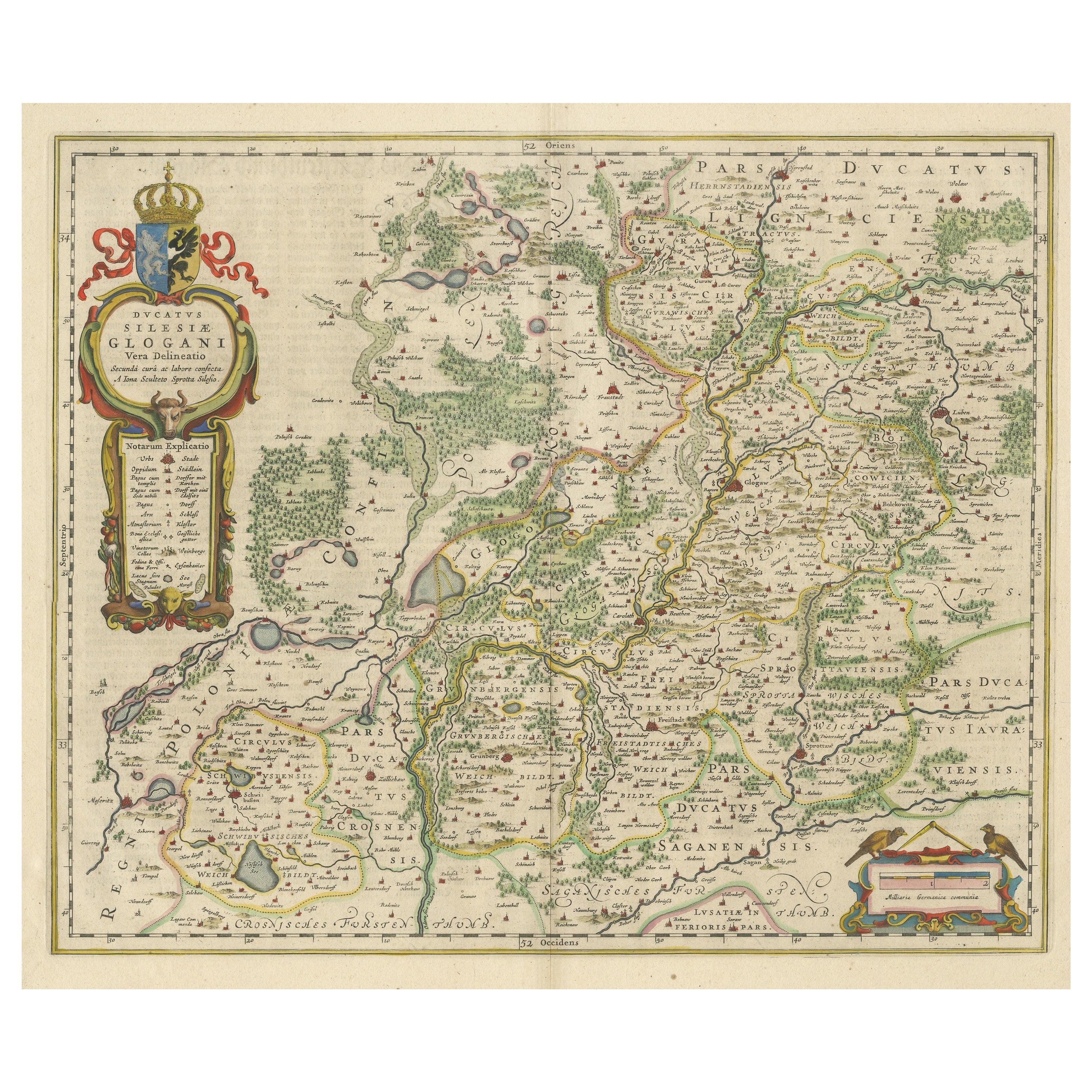 Carte ancienne de Silesia centrée sur Glogau