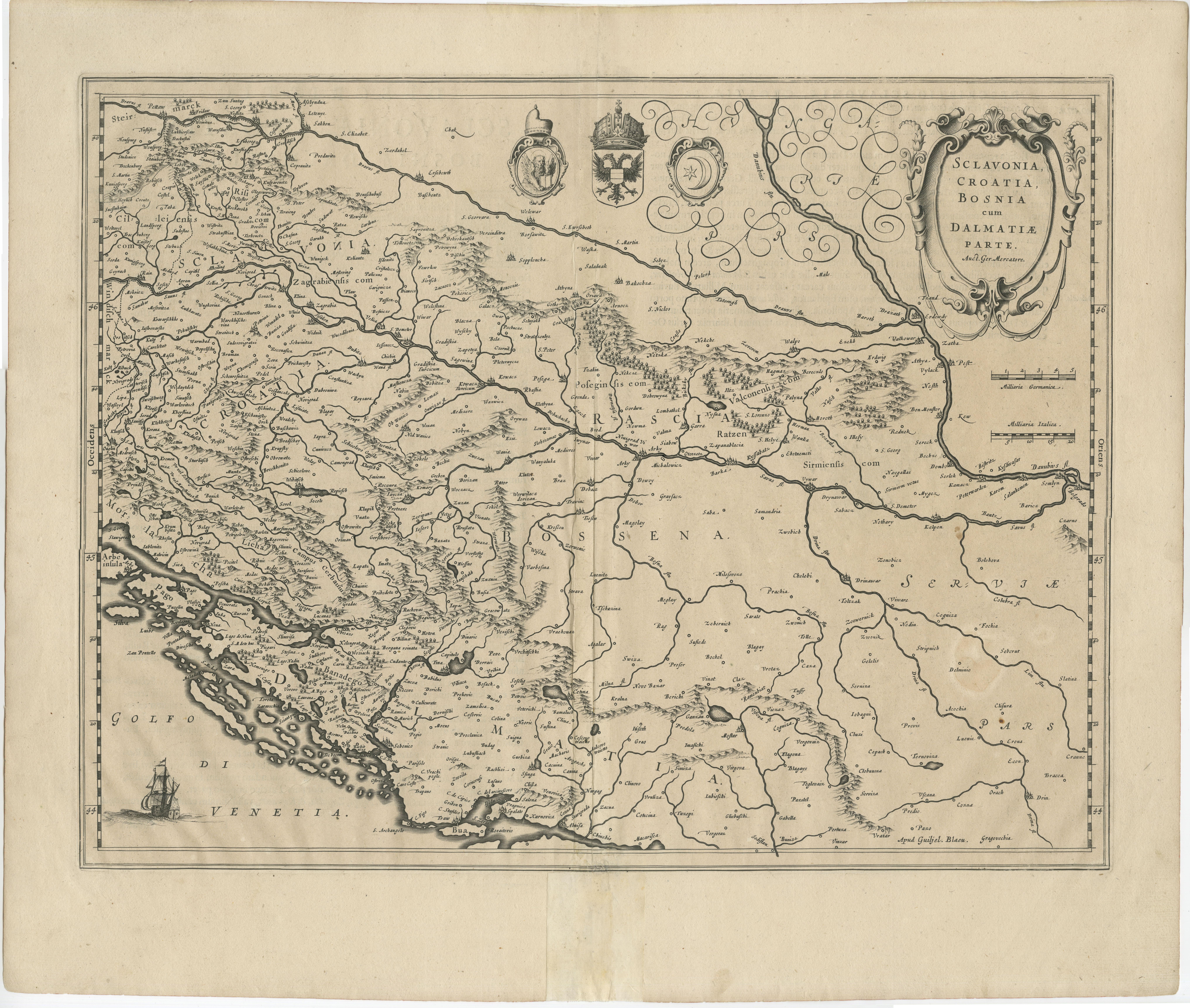 Antique Map of Slavonia, Croatia, Bosnia and Dalmatia by Janssonius, circa 1640 For Sale 3