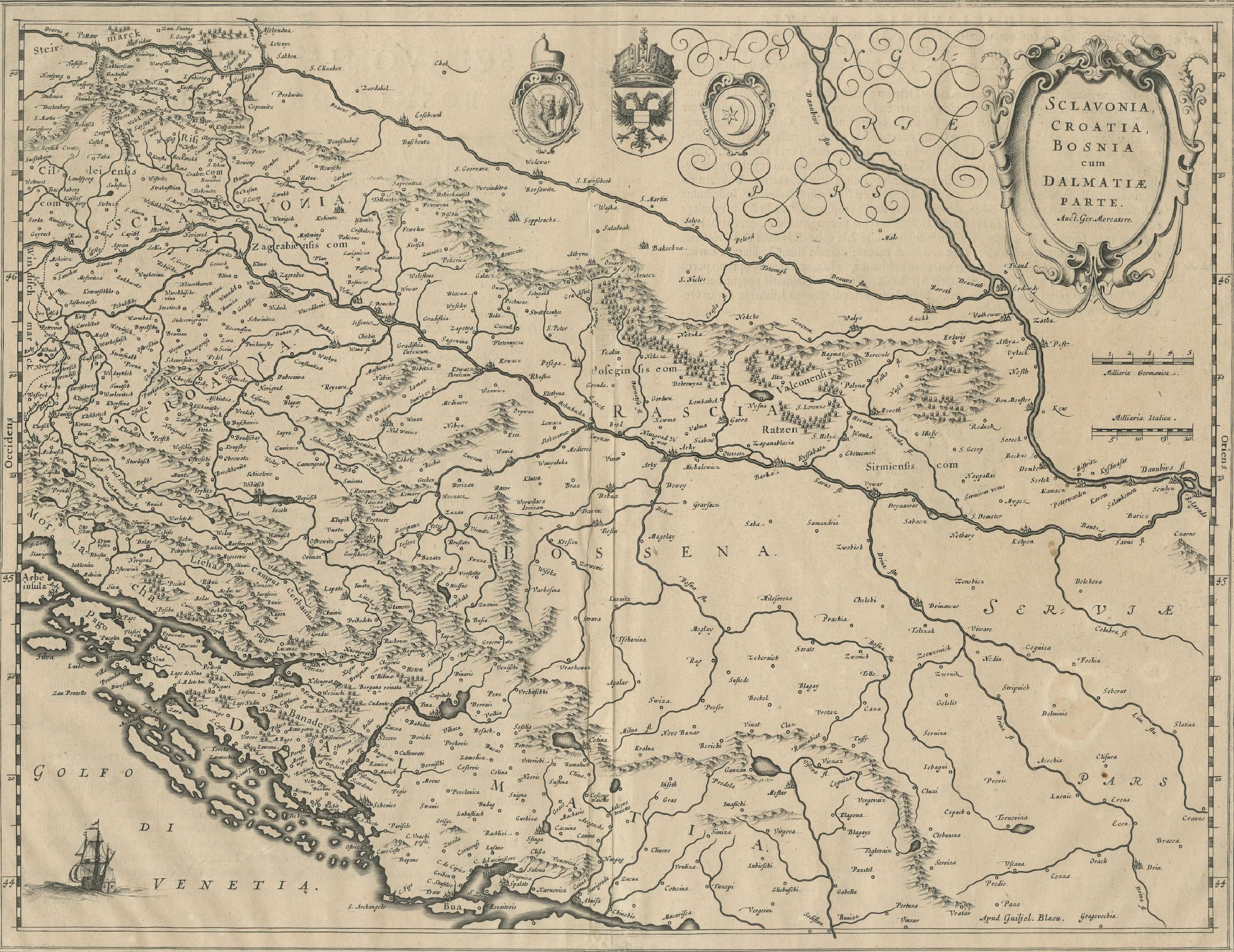 Dutch Antique Map of Slavonia, Croatia, Bosnia and Dalmatia by Janssonius, circa 1640 For Sale