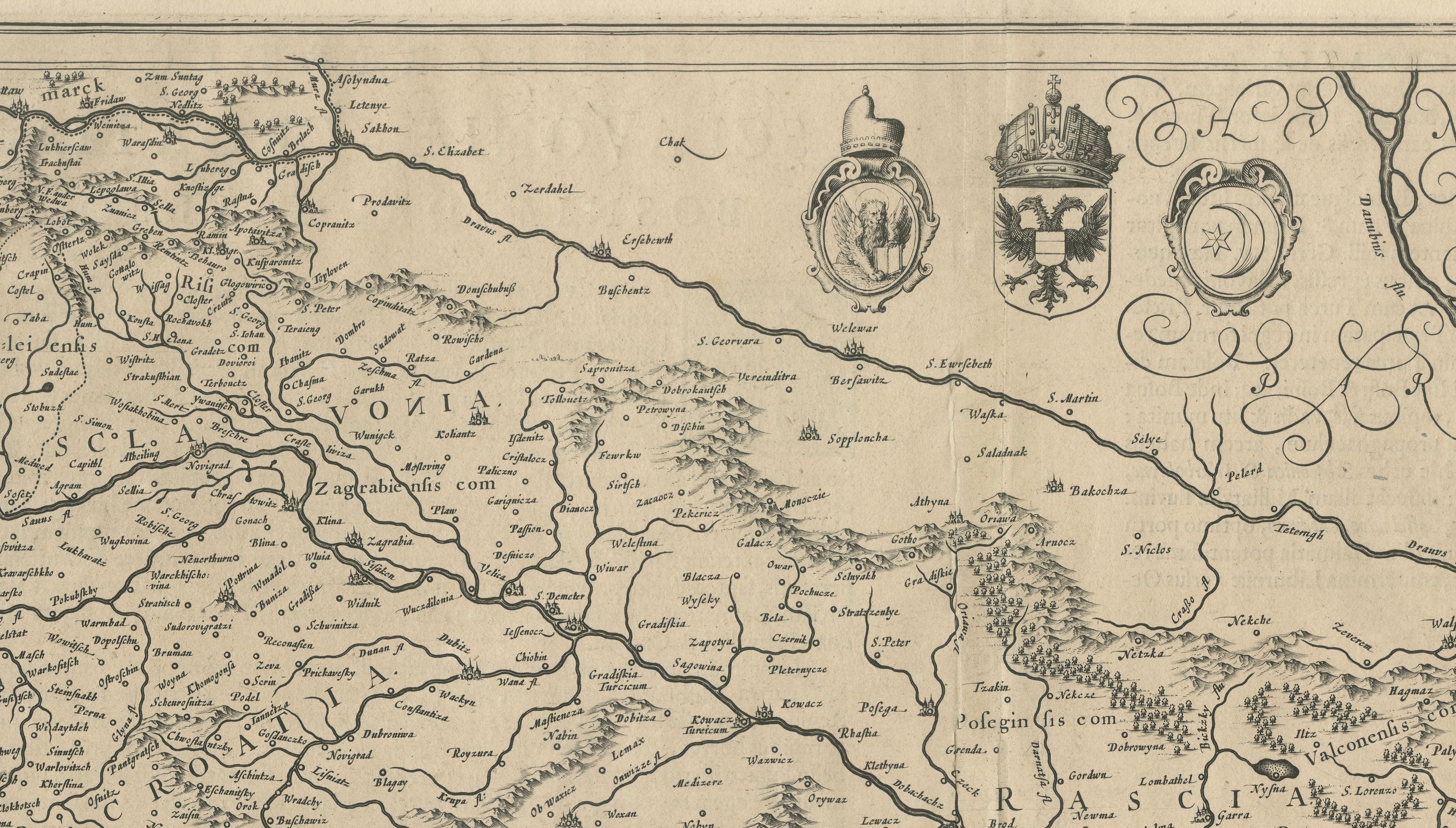Engraved Antique Map of Slavonia, Croatia, Bosnia and Dalmatia by Janssonius, circa 1640 For Sale