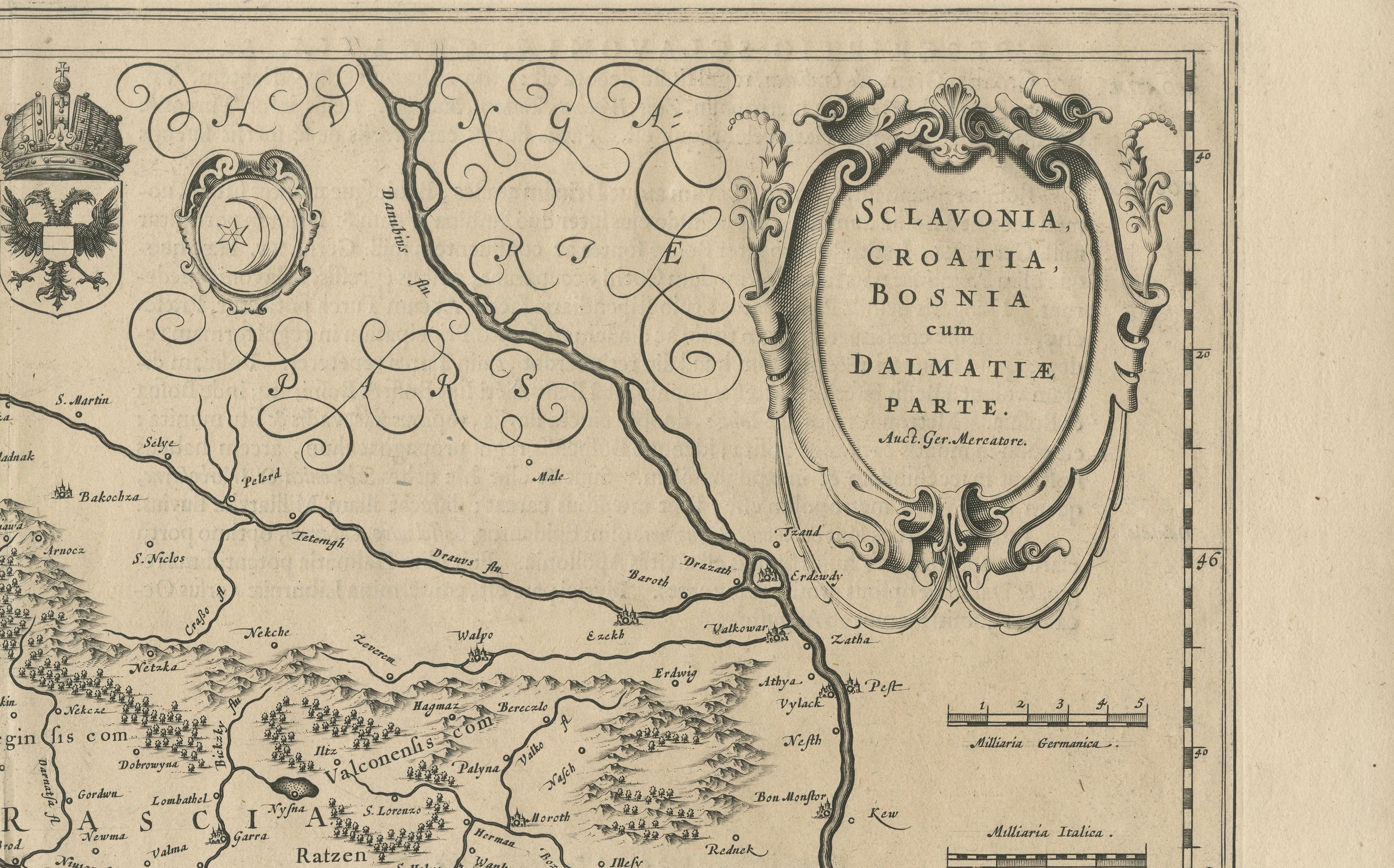 Antique Map of Slavonia, Croatia, Bosnia and Dalmatia by Janssonius, circa 1640 In Good Condition For Sale In Langweer, NL