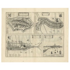 Carta geografica antica di Sloten, IJlst, Workum e Hindeloopen di Blaeu, 1652