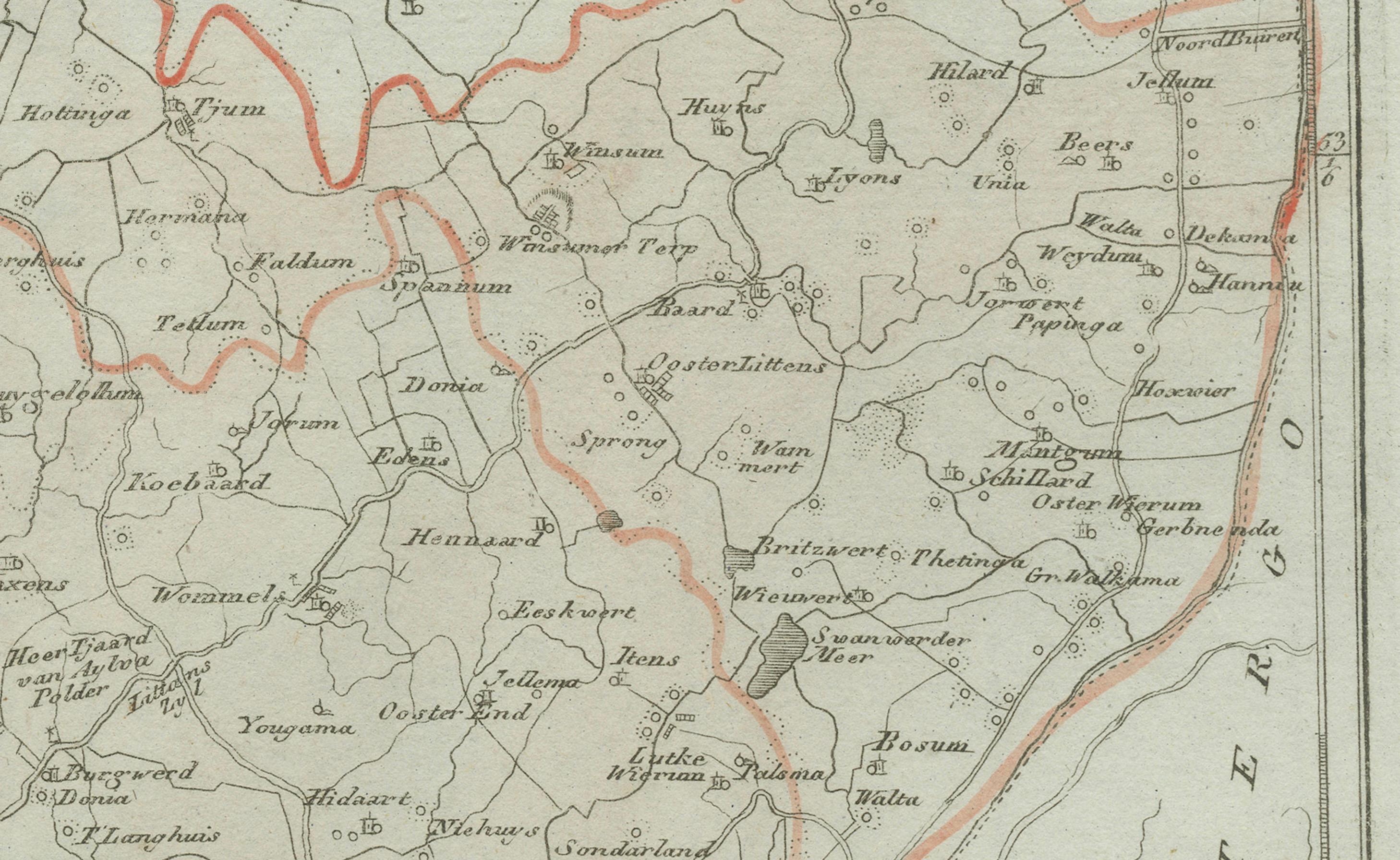 Gravé Carte ancienne de Sneek et Bolsward, Frise - Carte provinciale hollandaise, 1791 en vente