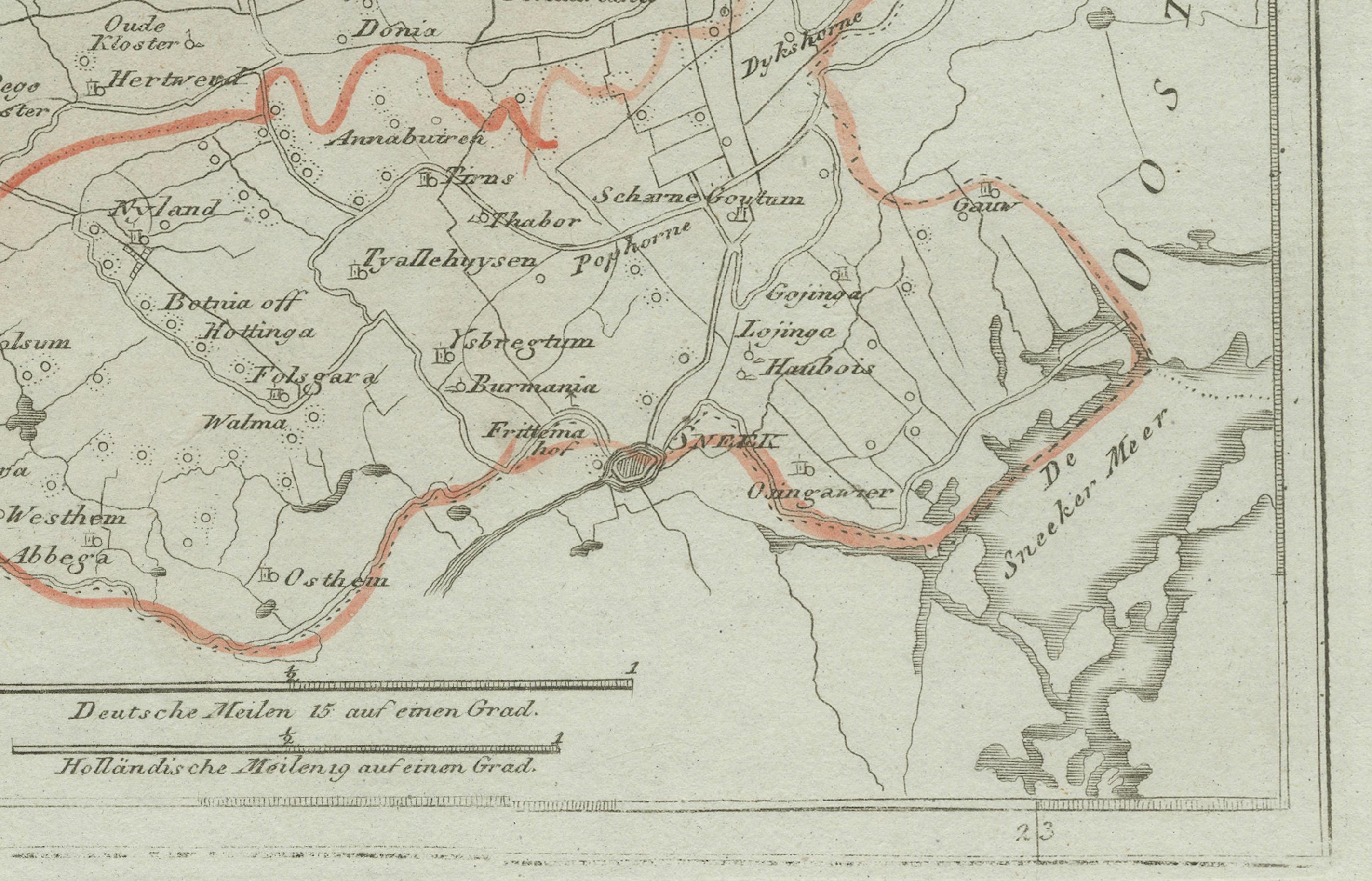 Carte ancienne de Sneek et Bolsward, Frise - Carte provinciale hollandaise, 1791 Bon état - En vente à Langweer, NL