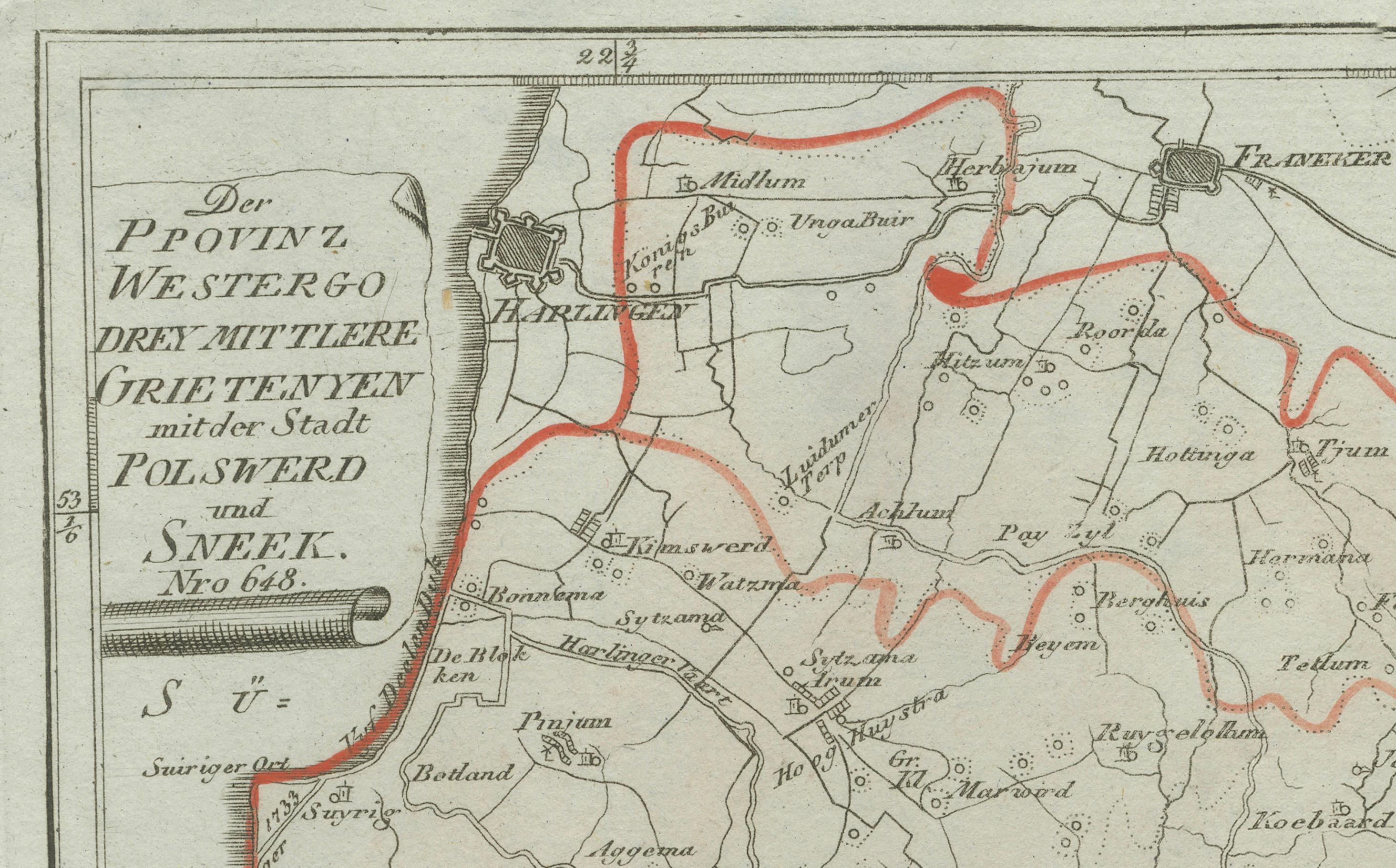 Papier Carte ancienne de Sneek et Bolsward, Frise - Carte provinciale hollandaise, 1791 en vente