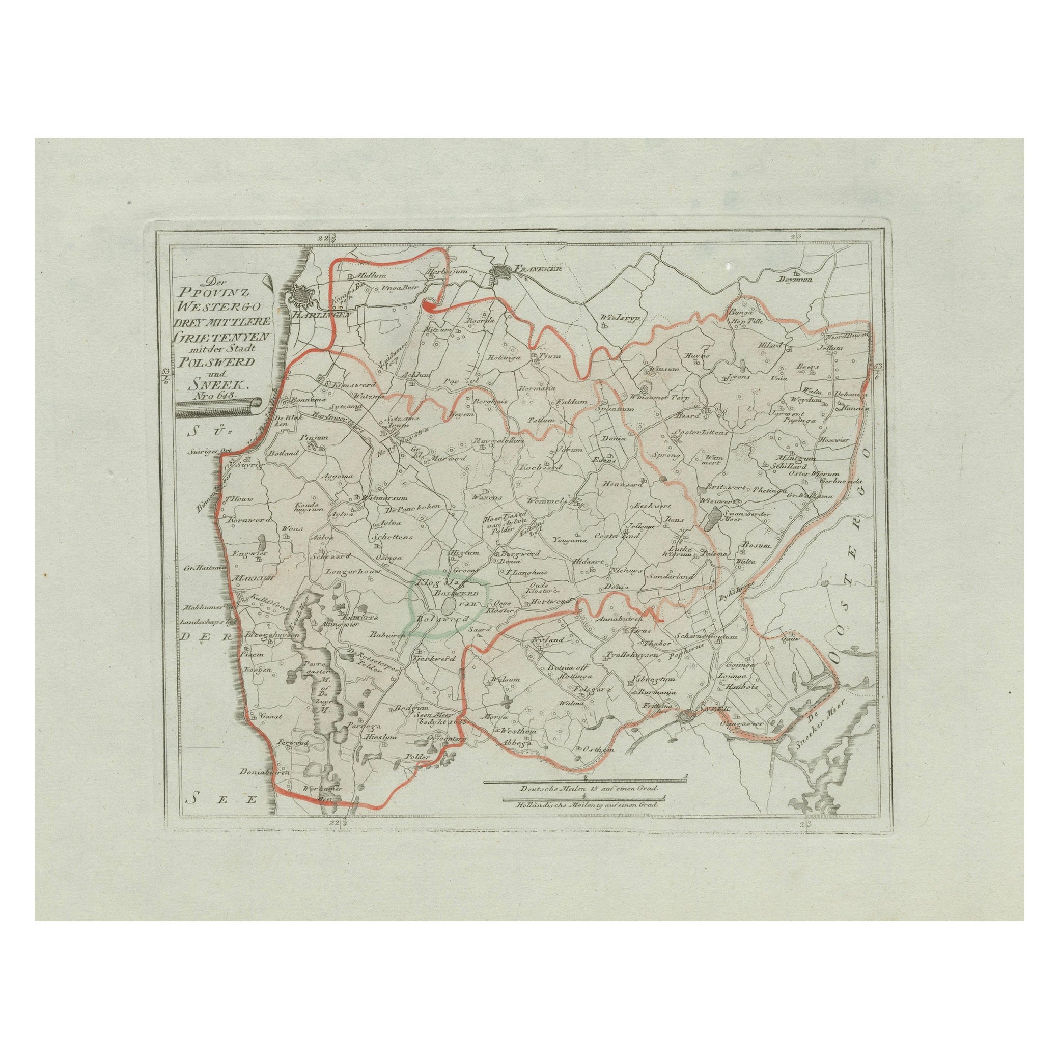 Carte ancienne de Sneek et Bolsward, Frise - Carte provinciale hollandaise, 1791