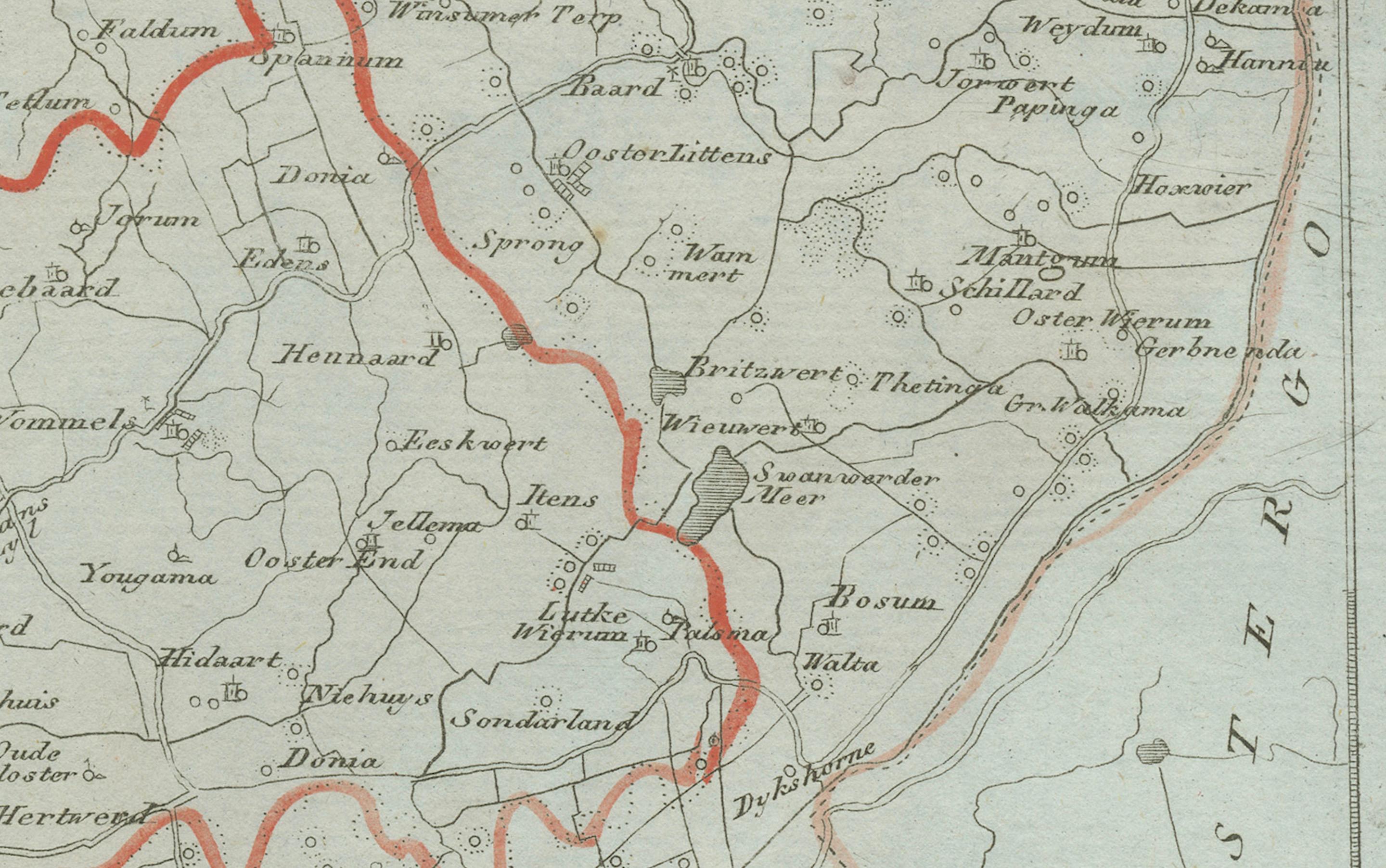 Inciso Carta geografica antica di Sneek e dintorni, Frisia di von Reilly, 1791 in vendita