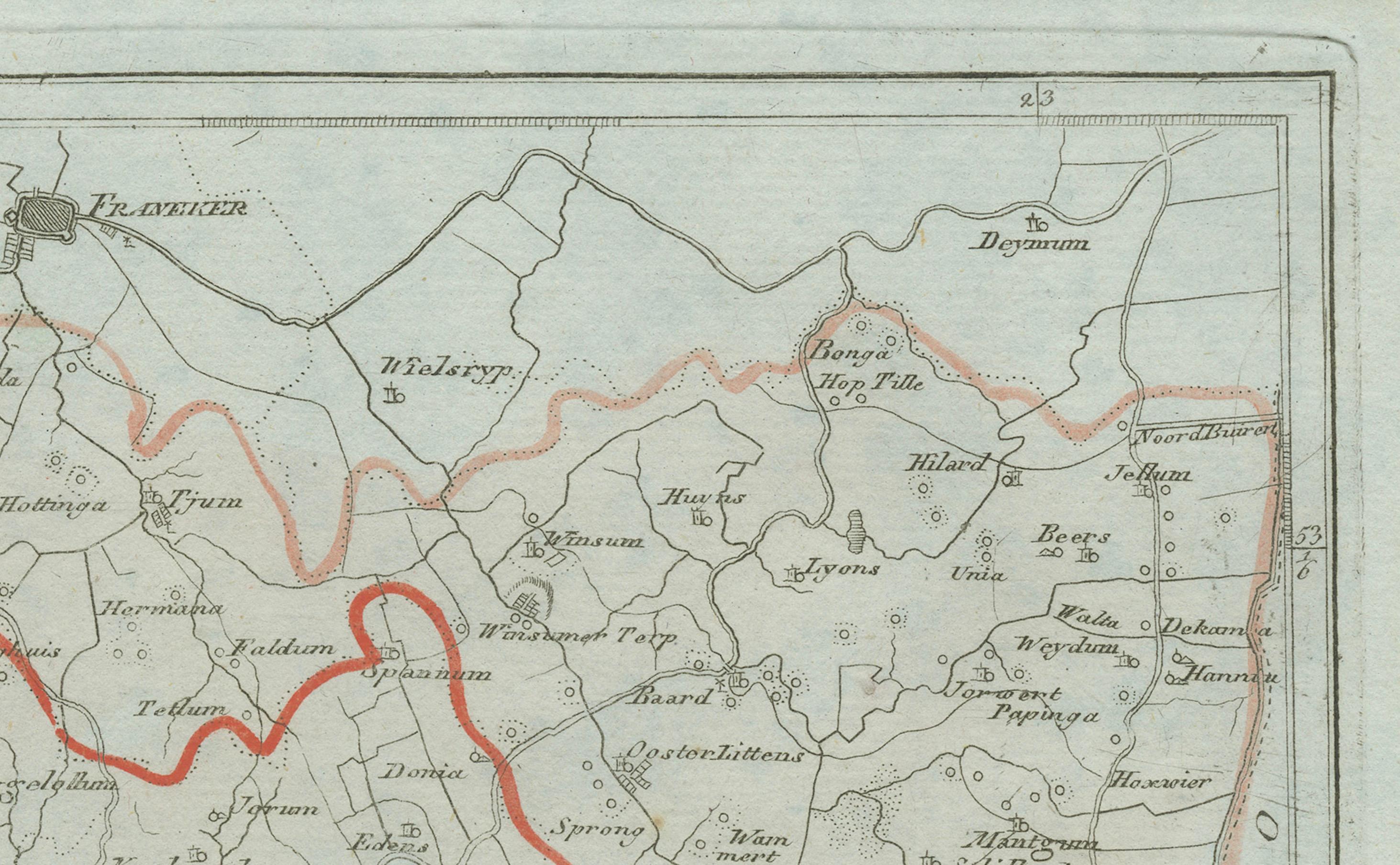 Carta geografica antica di Sneek e dintorni, Frisia di von Reilly, 1791 In condizioni buone in vendita a Langweer, NL