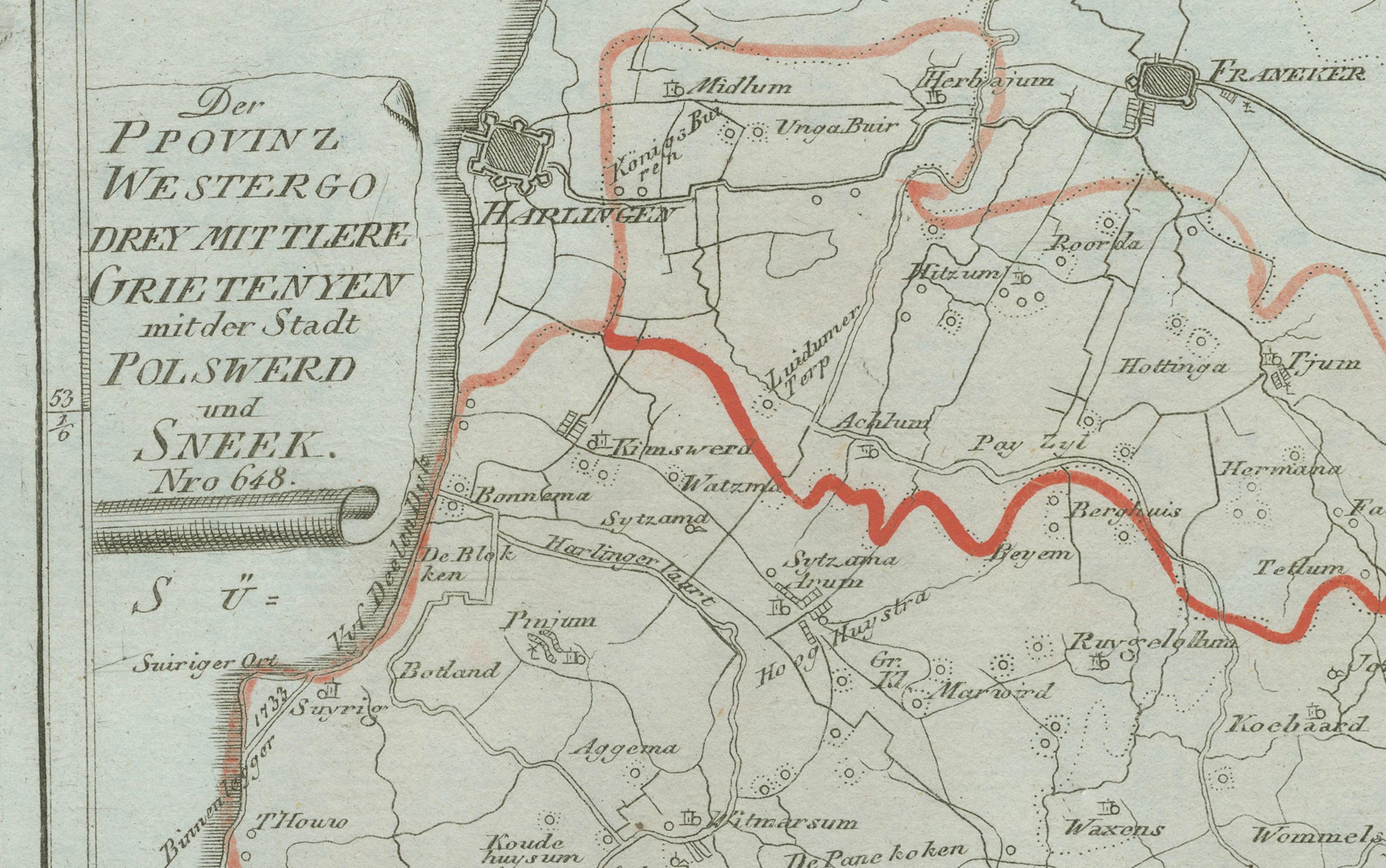 Carta geografica antica di Sneek e dintorni, Frisia di von Reilly, 1791 in vendita 2