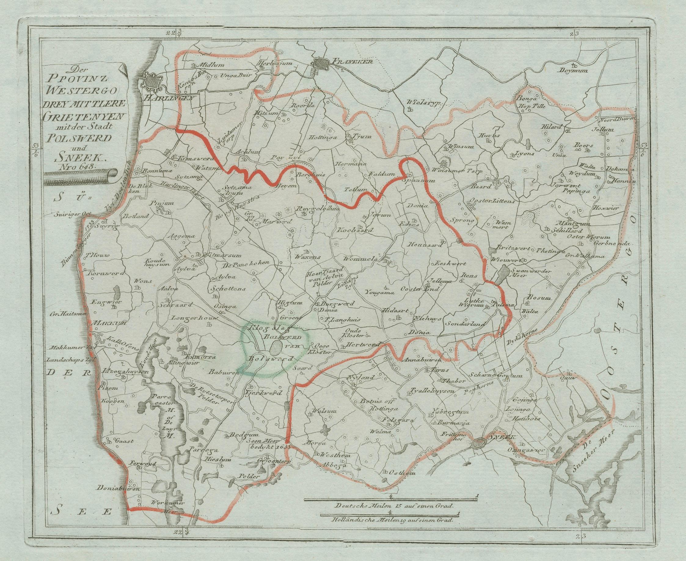 Carta geografica antica di Sneek e dintorni, Frisia di von Reilly, 1791 in vendita 3