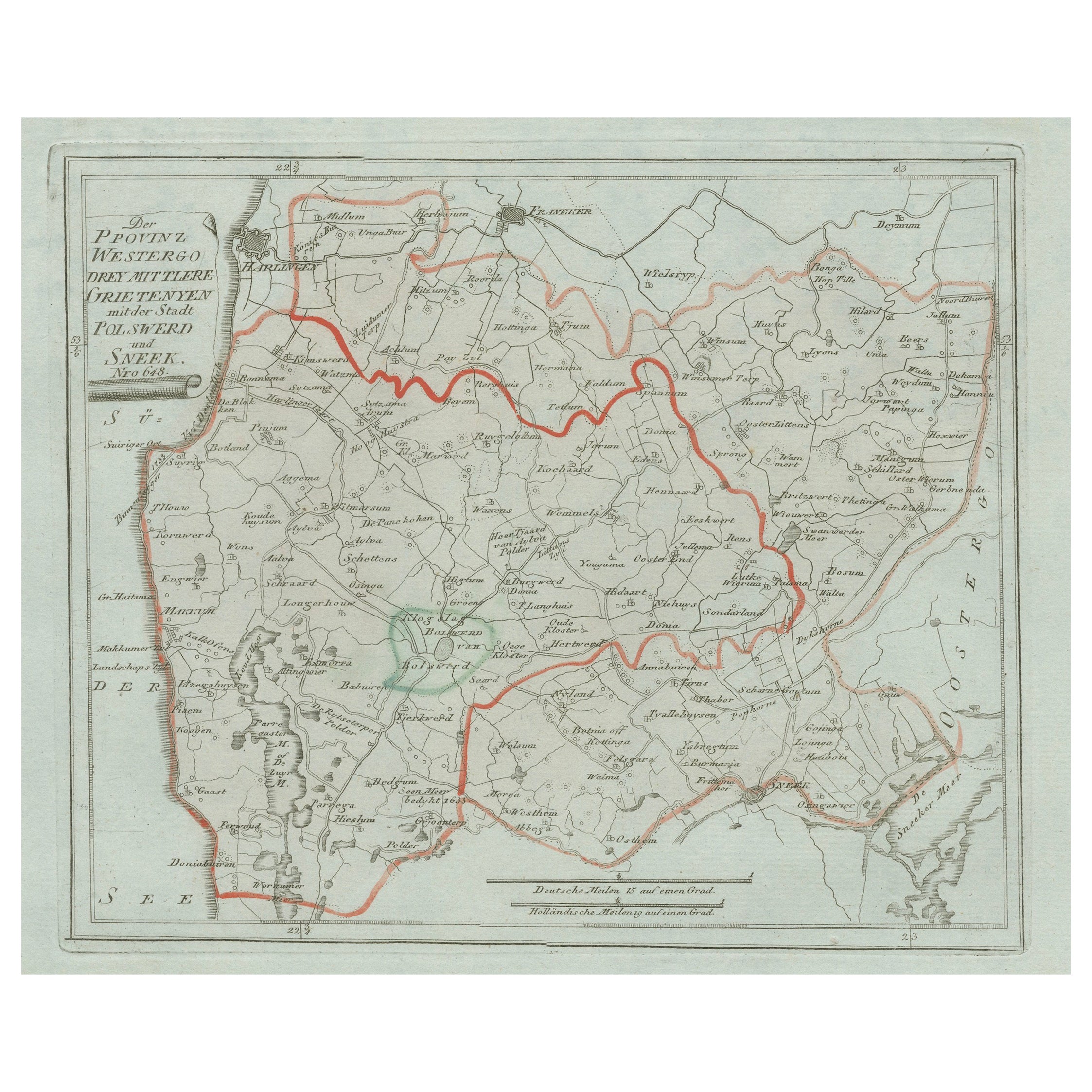 Carte ancienne de Sneek et de ses environs, Frise par von Reilly, 1791