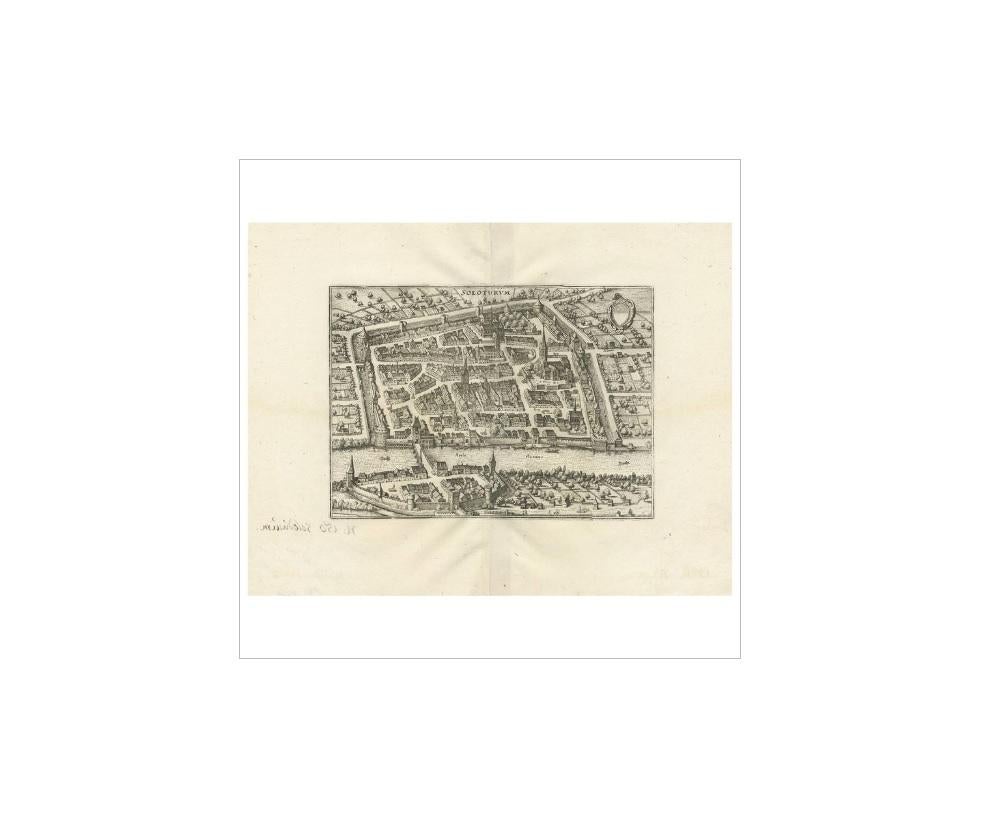 Antique map titled 'Soloturum'. This map originates from Merian's 'Topographia Helvetiae (..)', published in Frankfurt, circa 1650.