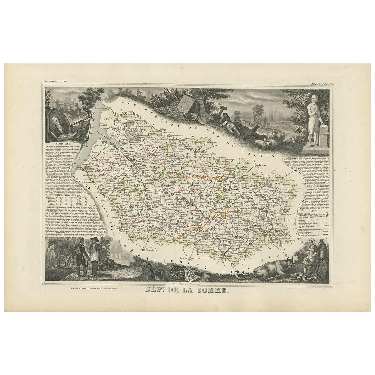 Carta geografica antica della Somme 'Francia' di V. Levasseur, 1854