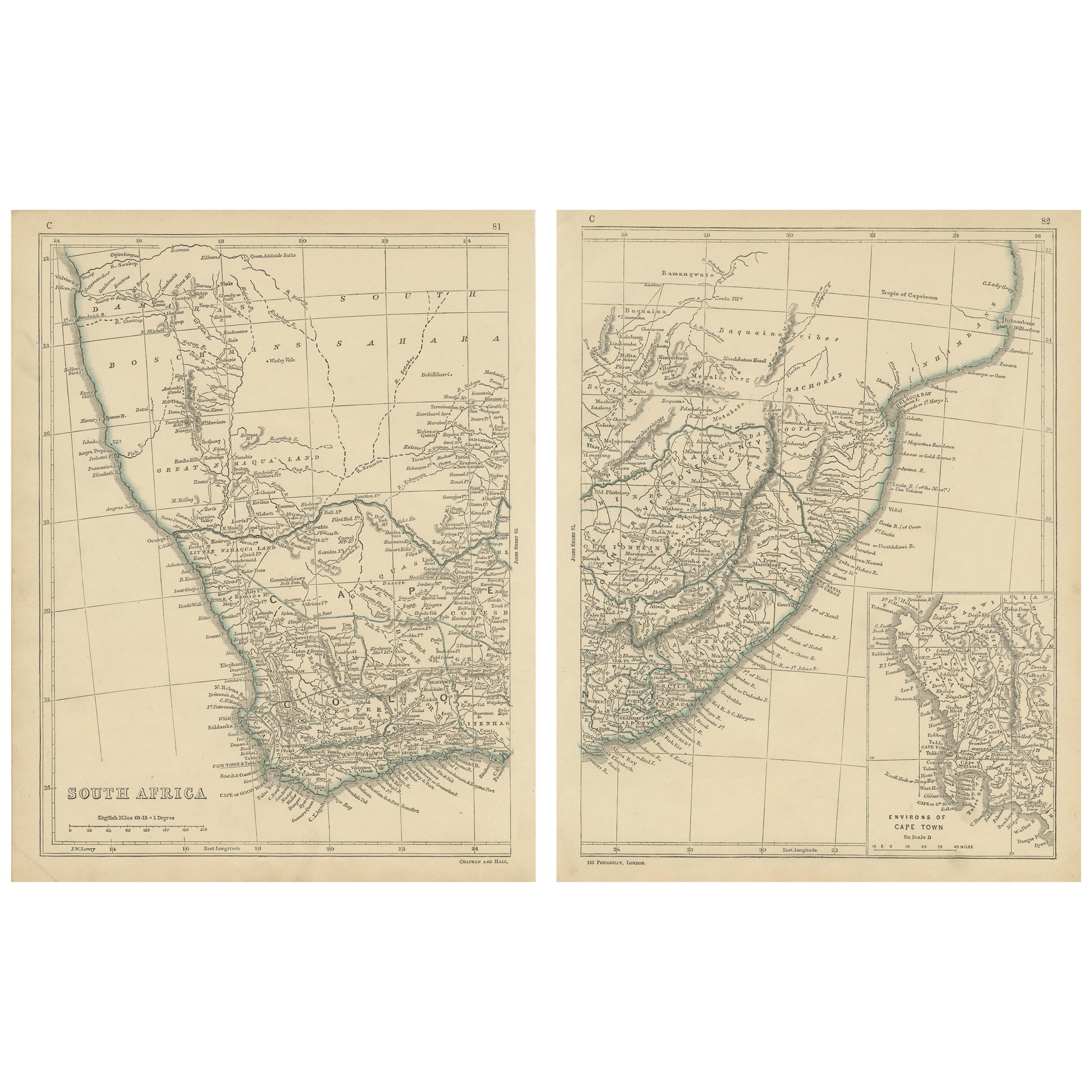 Antique Map of South Africa by Lowry, 1852 For Sale