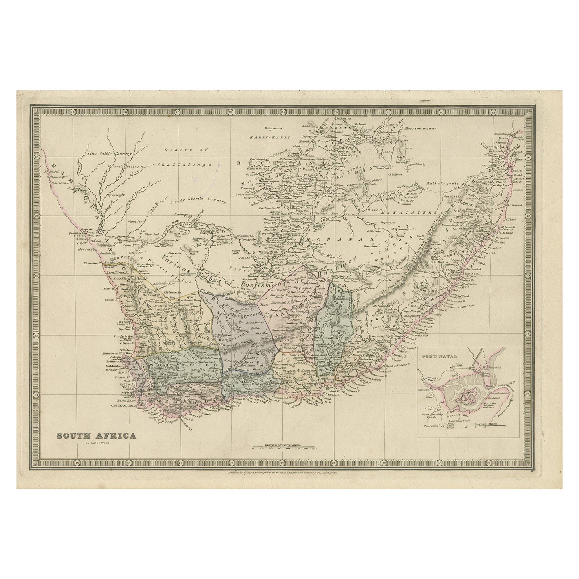 Antique Map of South Africa by Wyld '1845' For Sale